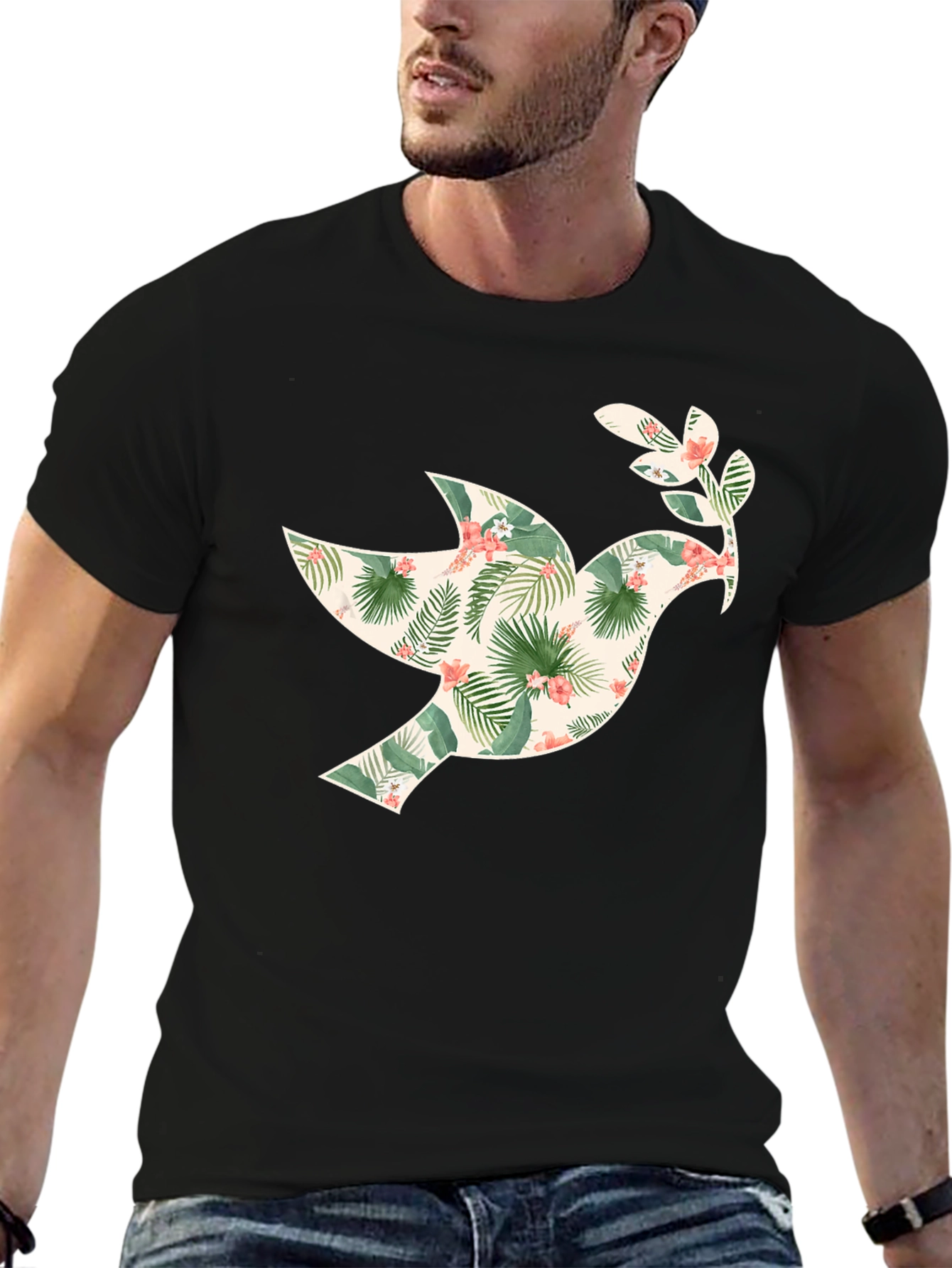 Tropical Dove Graphic Tee - Mens Black T-Shirt