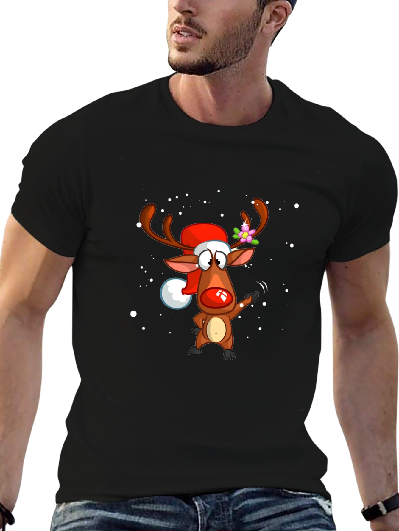 Festive Reindeer Graphic Tee - Holiday Cheer!