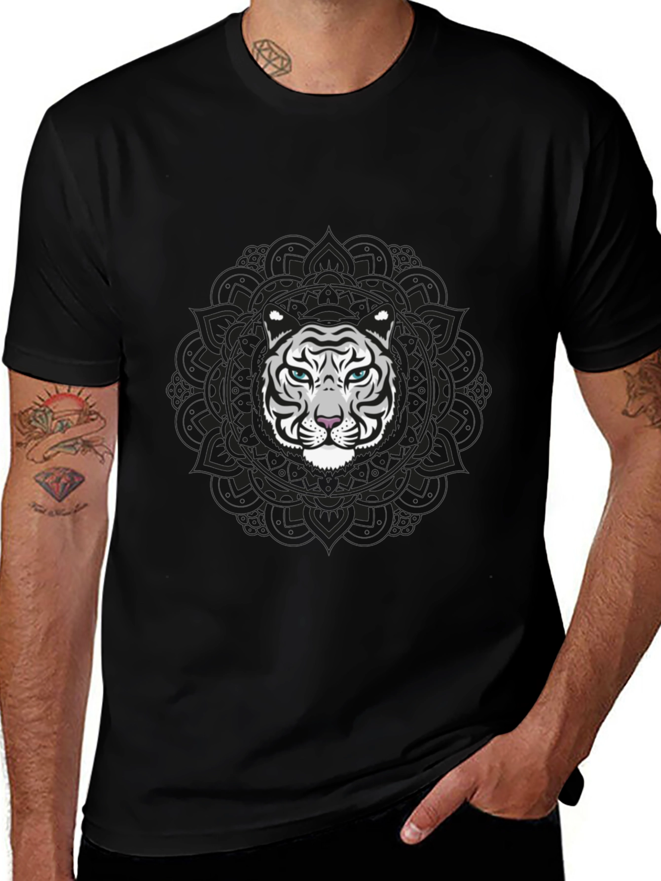 Black Tiger Mandala Graphic Tee - Menswear