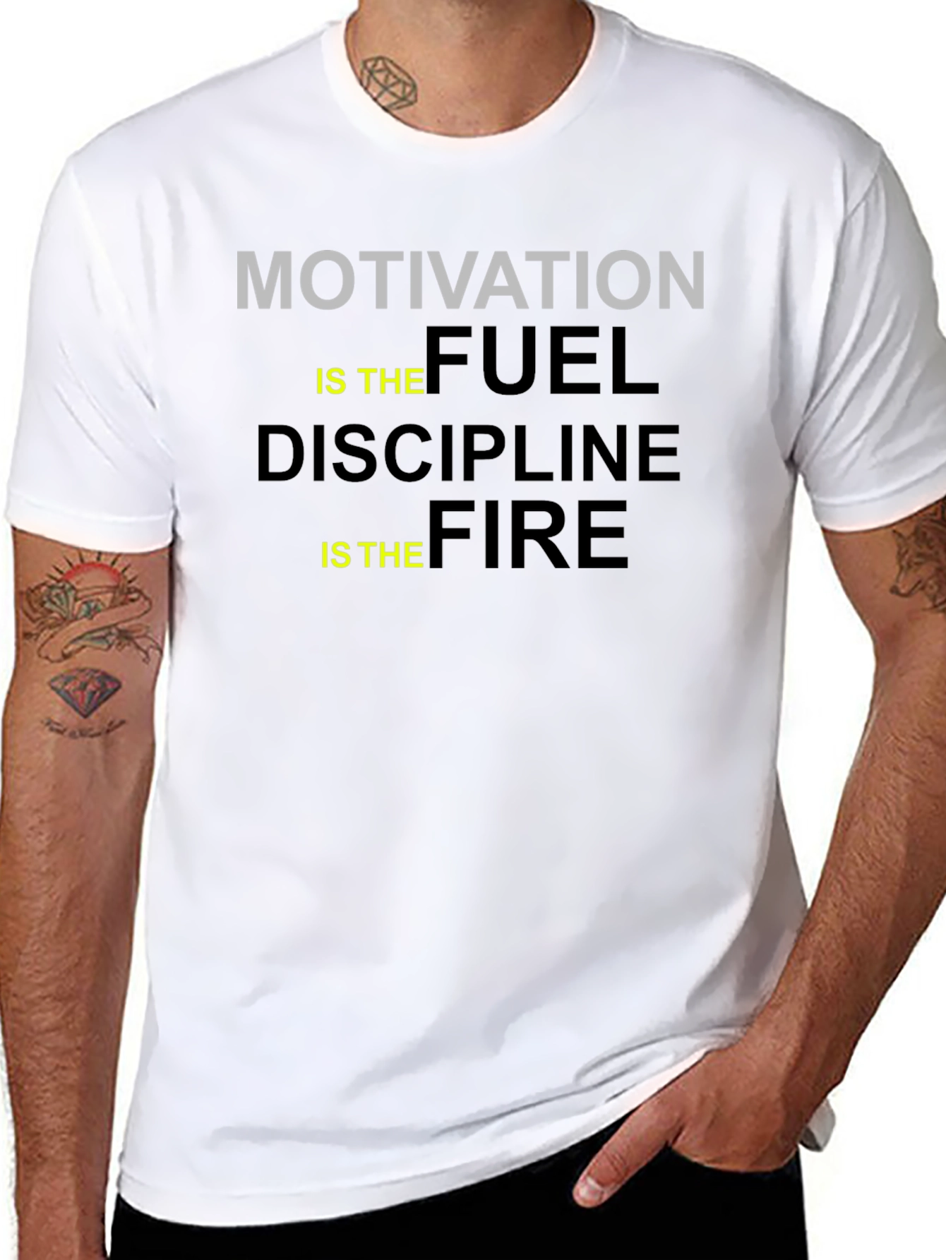 Motivation Fuel Discipline Fire Black Graphic Tee