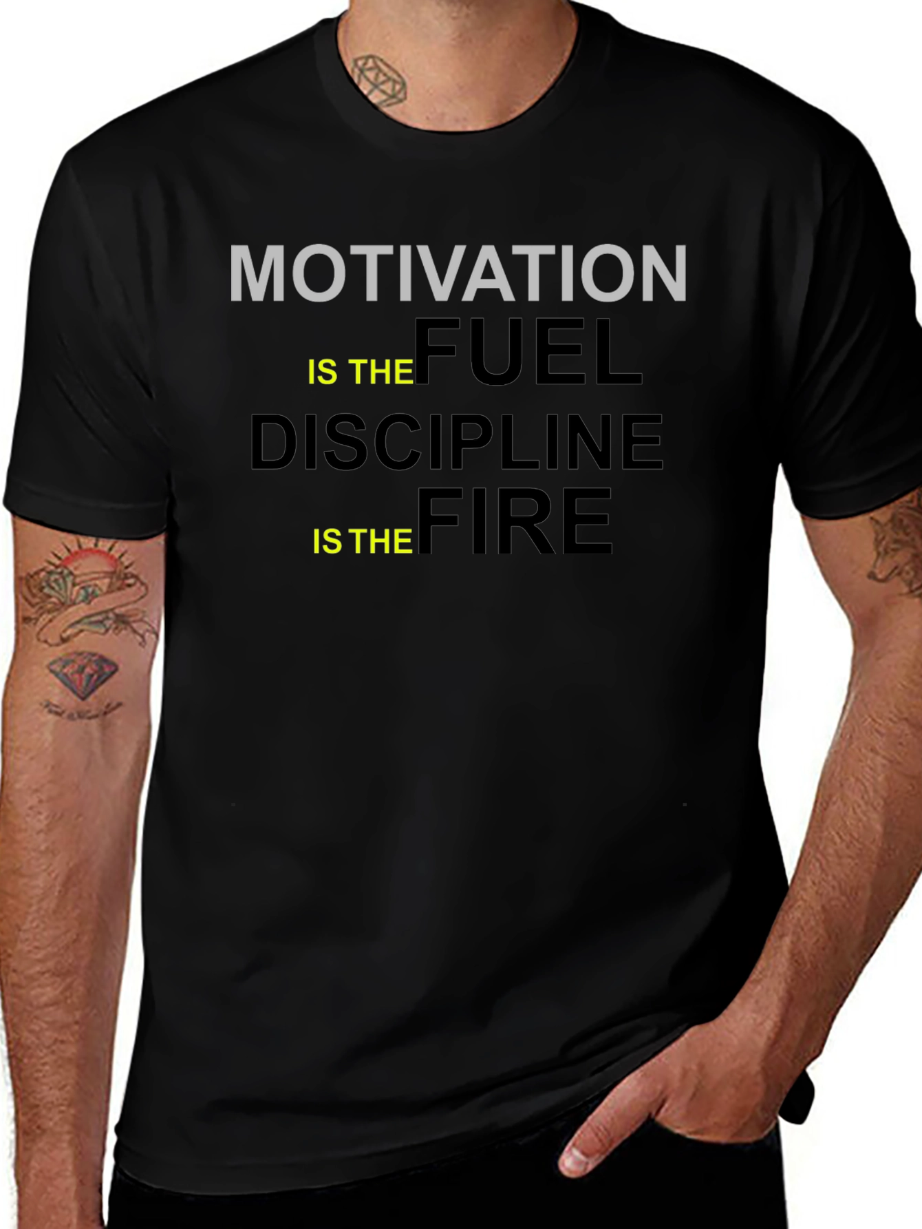 Motivation Fuel Discipline Fire Black Graphic Tee
