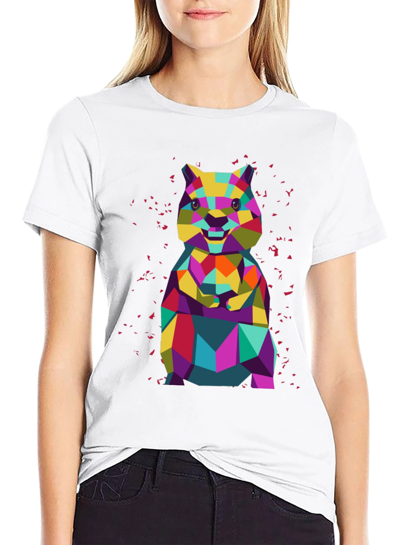 Geometric Hamster Graphic Tee - Black