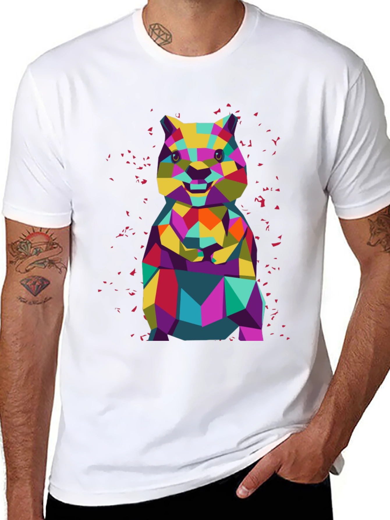 Geometric Hamster Graphic Tee - Black