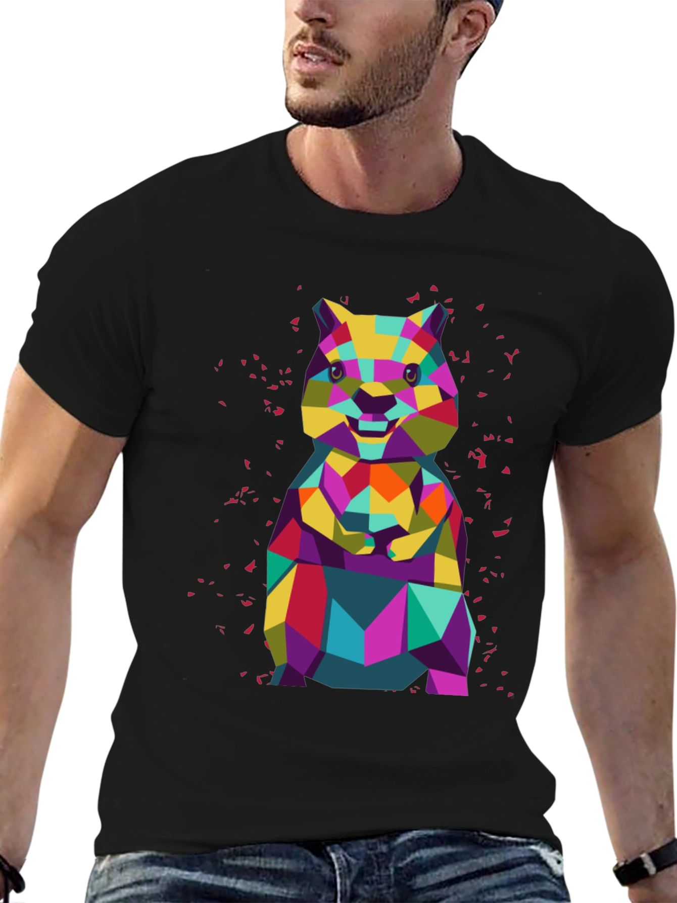 Geometric Hamster Graphic Tee - Black