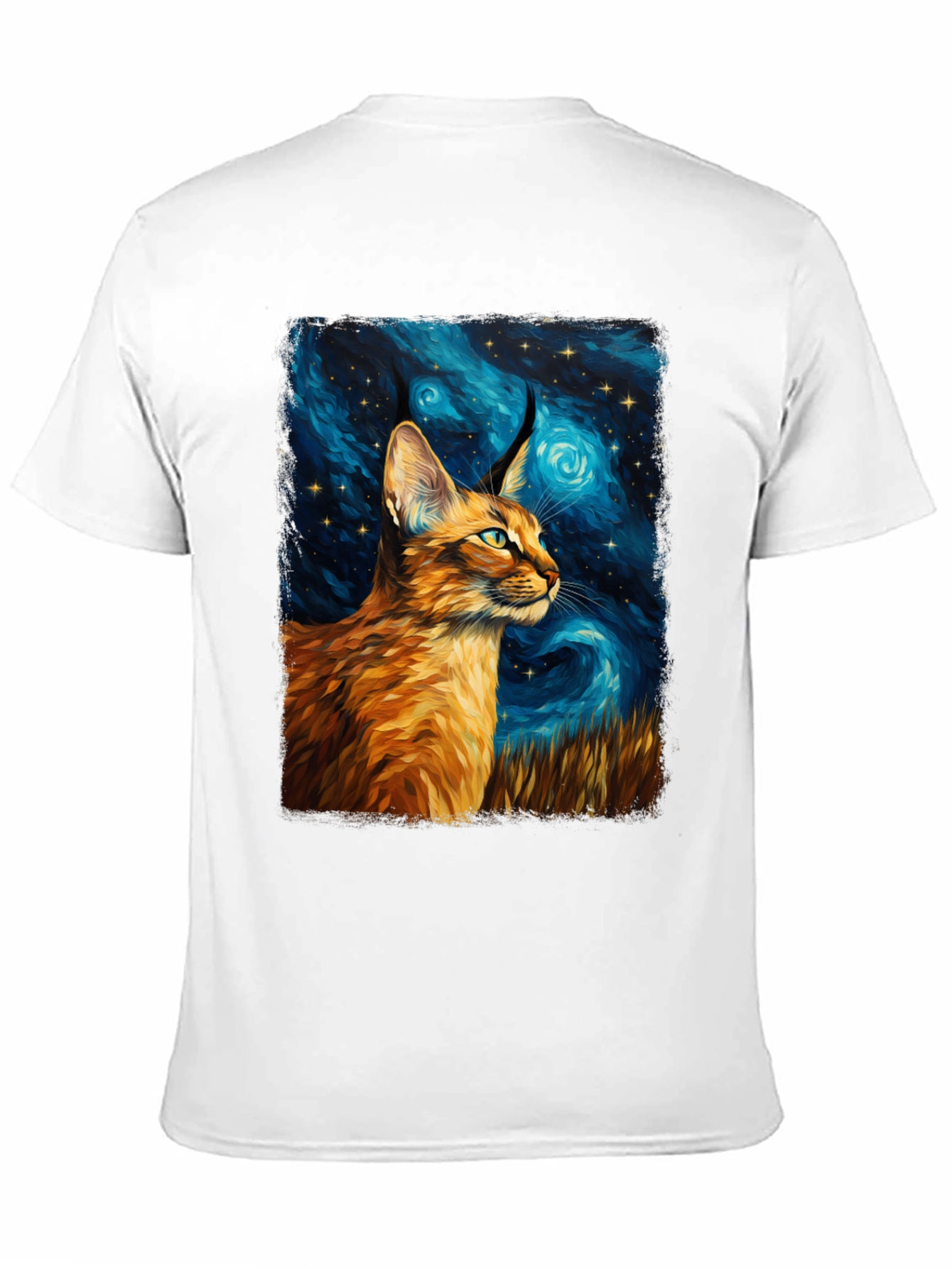 Caracal Cat Starry Night Art Black T-Shirt