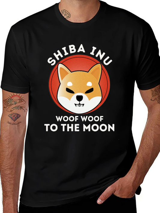 Shiba Inu Woof Moon Black T-Shirt