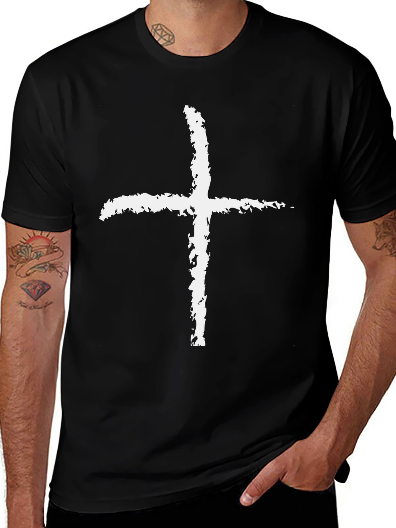 Grunge Cross Graphic Tee - Black Cotton