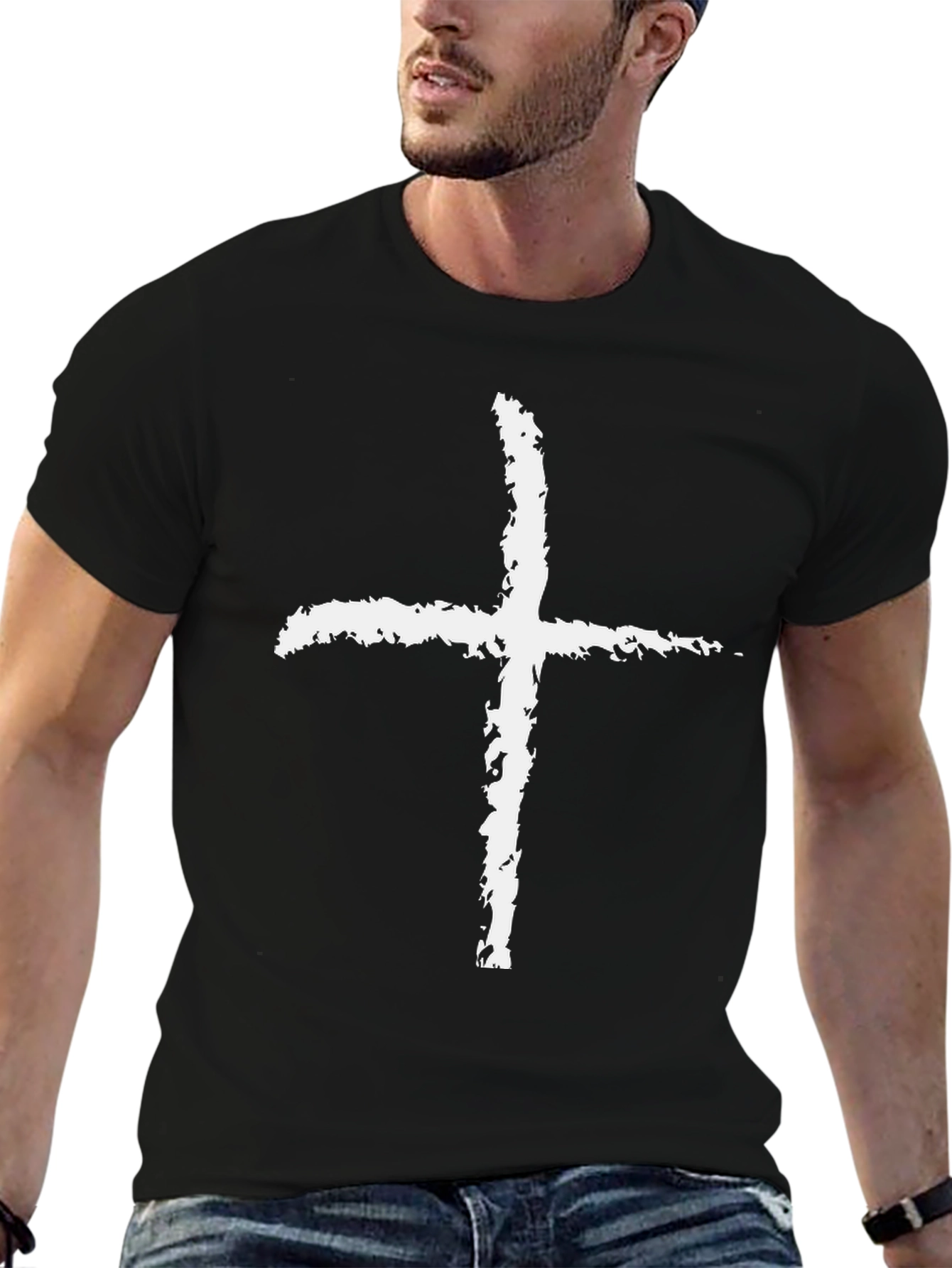 Grunge Cross Graphic Tee - Black Cotton