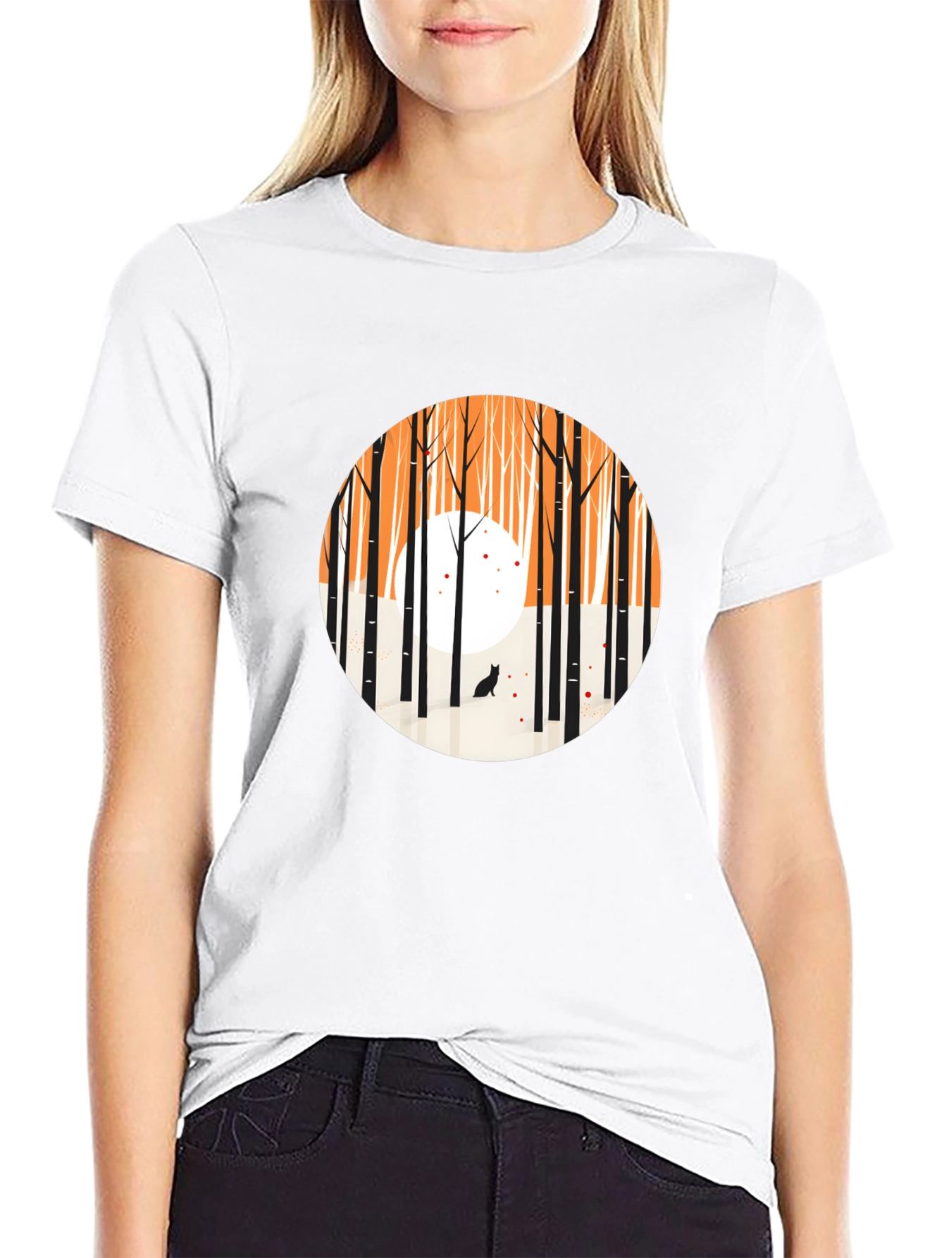 Abstract Forest Scene Black Crew Neck Tee