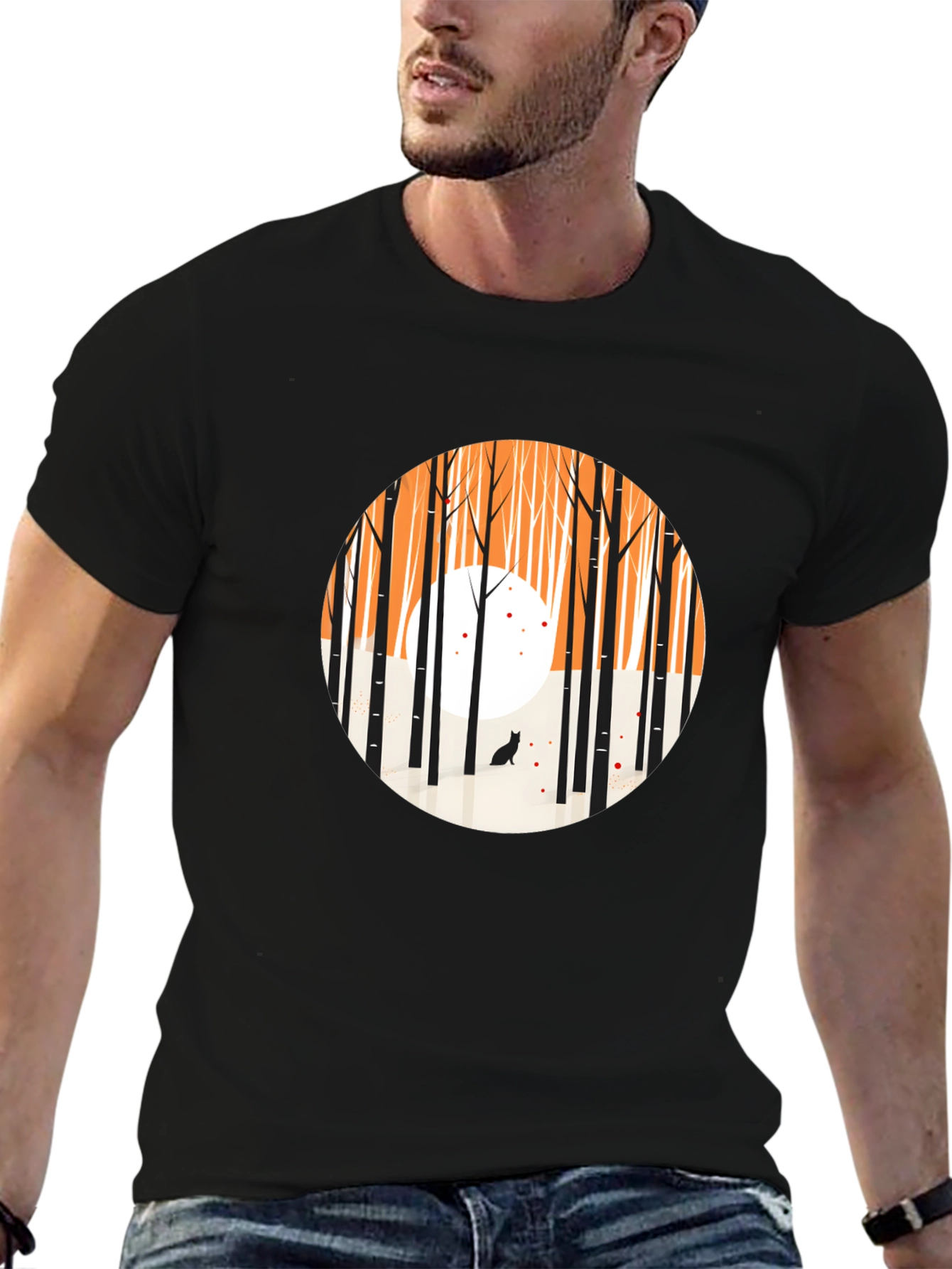 Abstract Forest Scene Black Crew Neck Tee