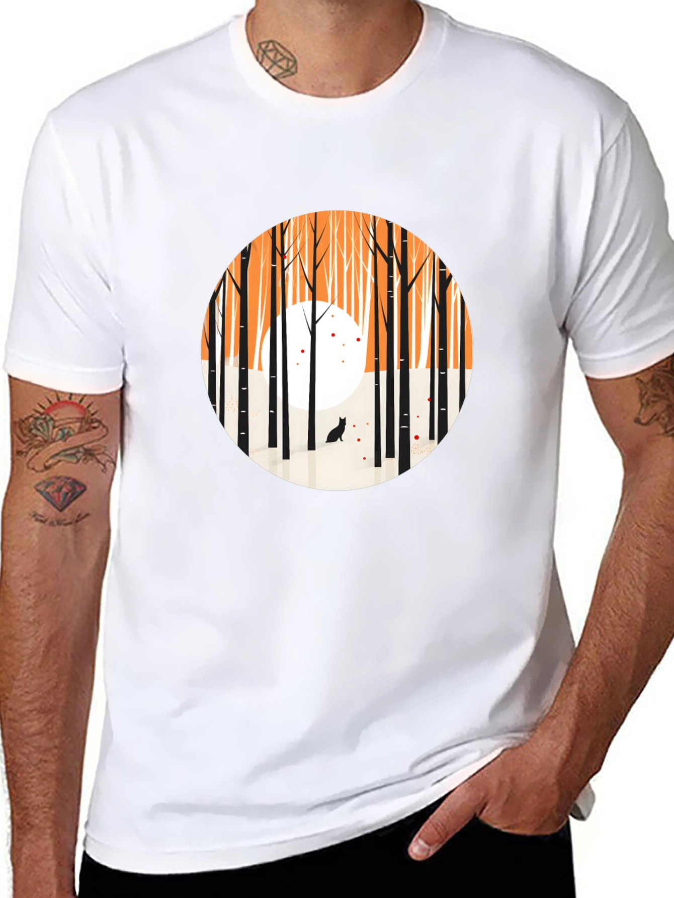 Abstract Forest Scene Black Crew Neck Tee