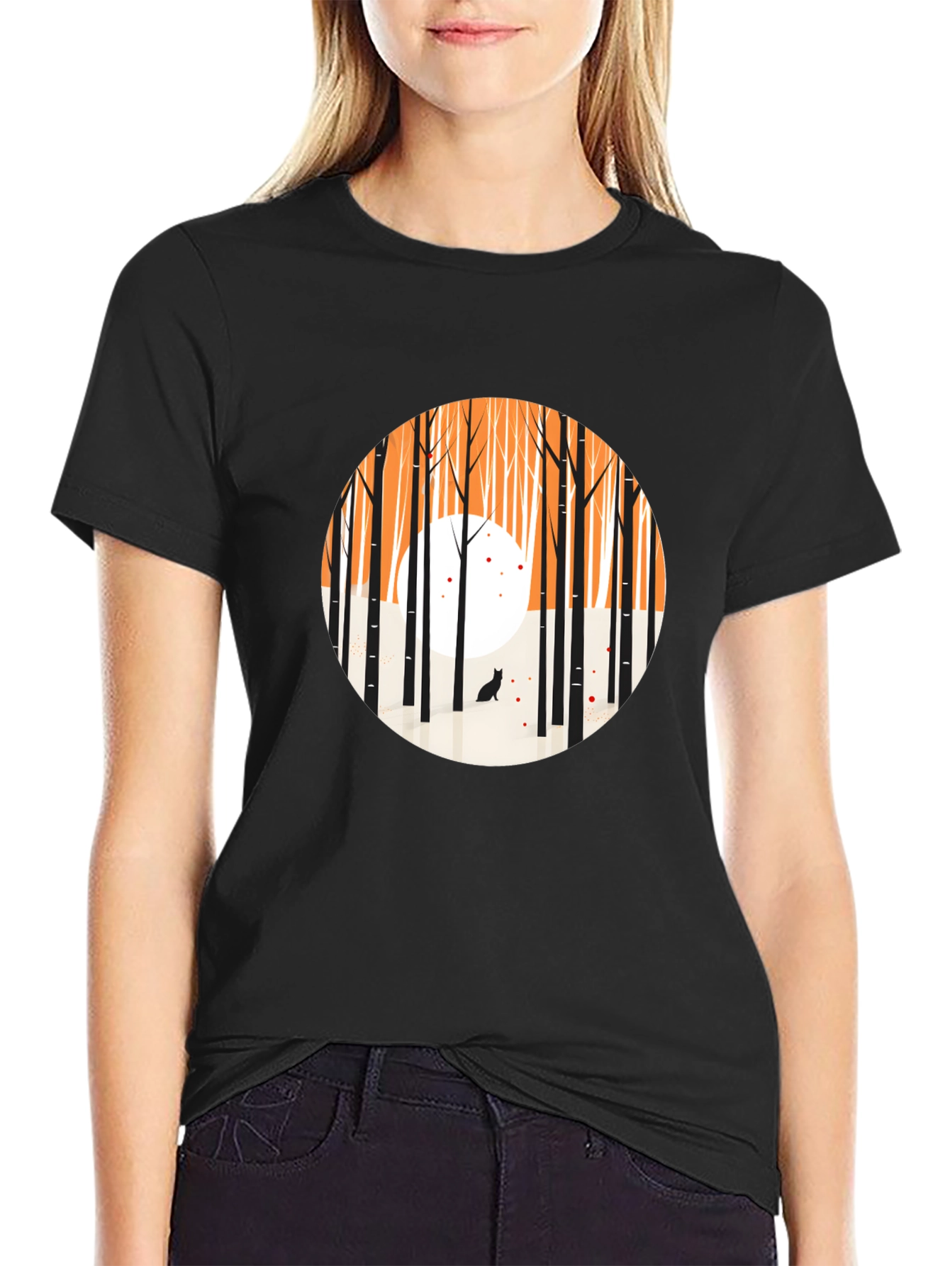 Abstract Forest Scene Black Crew Neck Tee