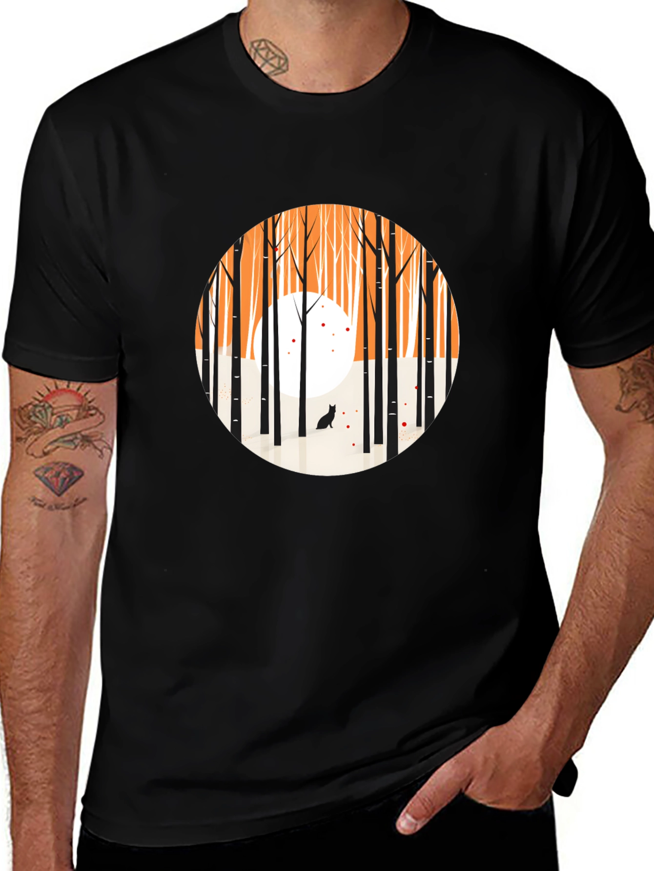 Abstract Forest Scene Black Crew Neck Tee