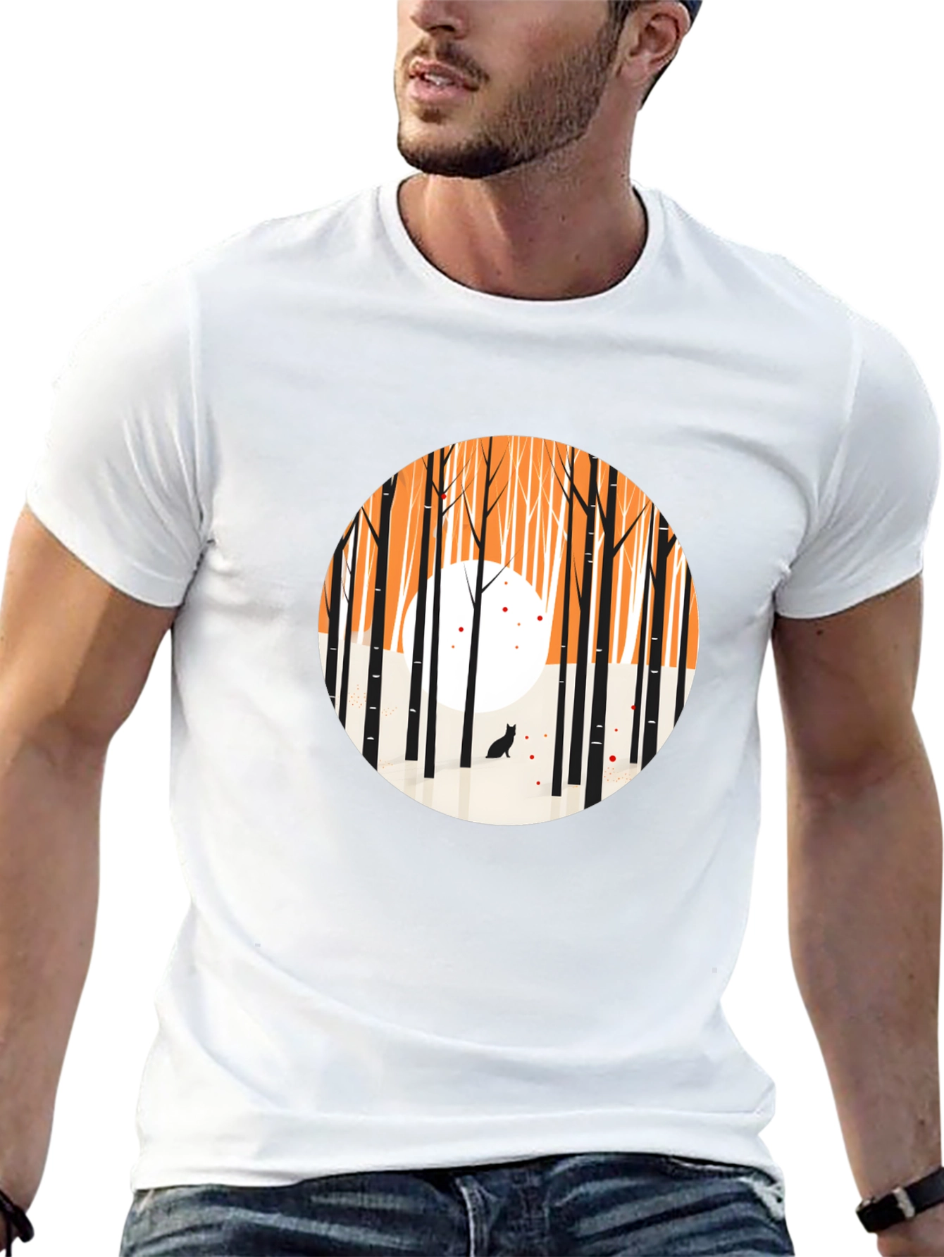 Abstract Forest Scene Black Crew Neck Tee