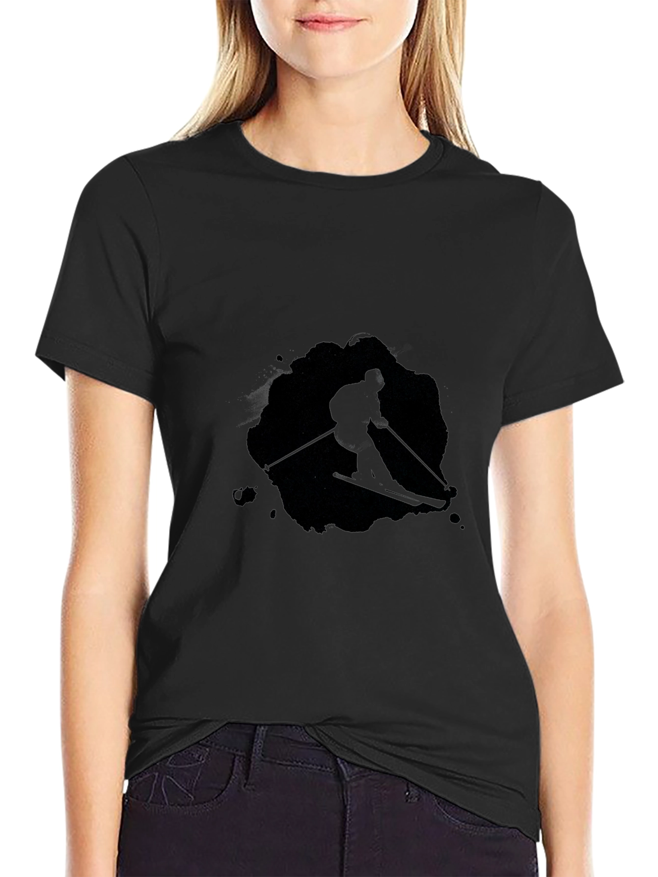 Mens Black Ski Silhouette Graphic Tee