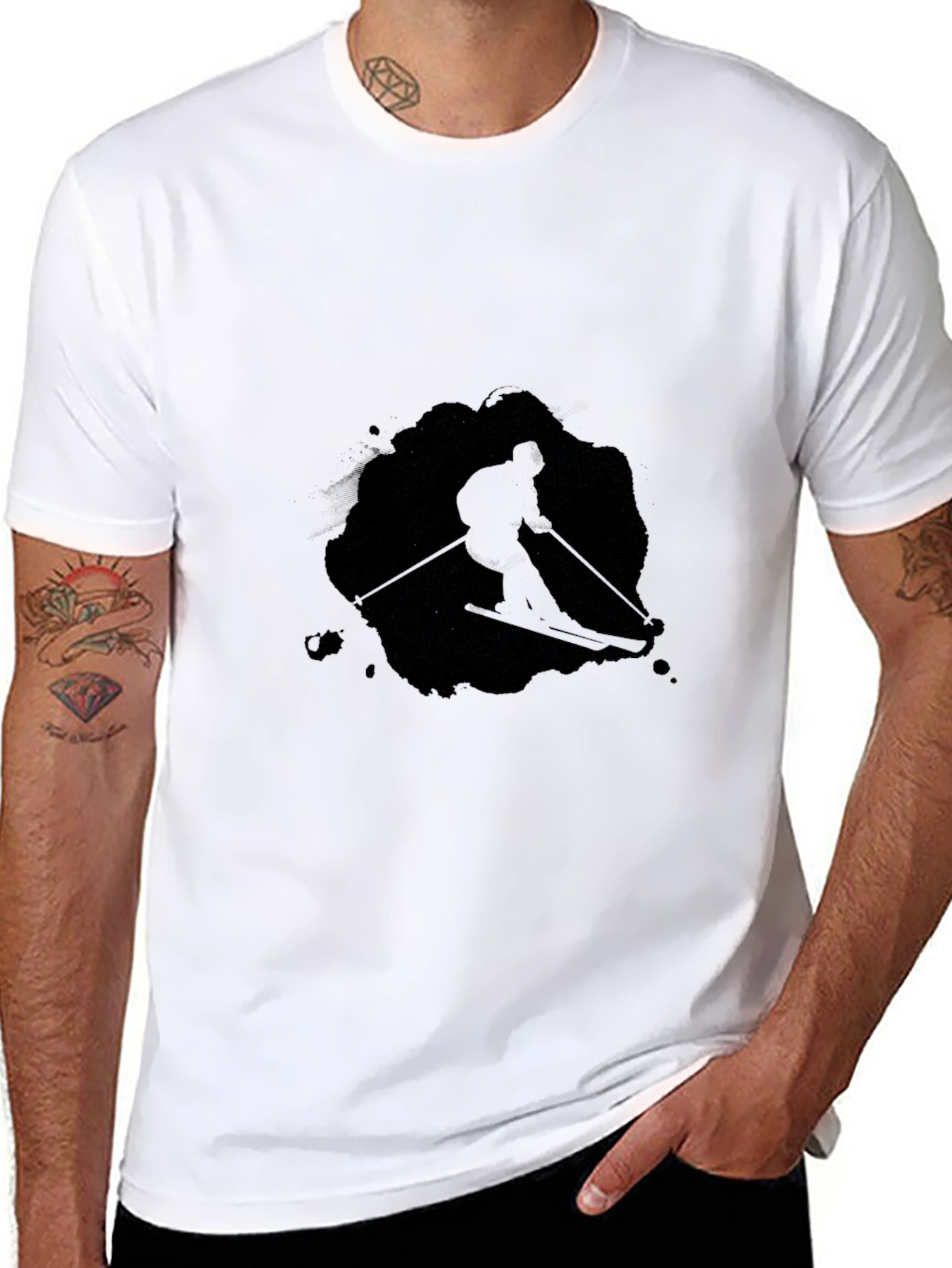 Mens Black Ski Silhouette Graphic Tee