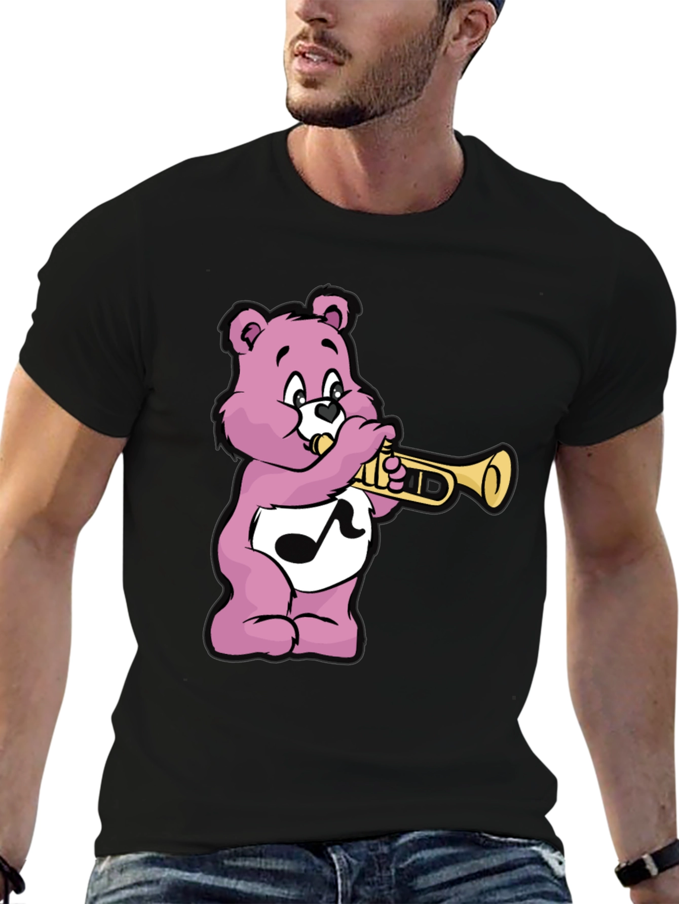 Pink Bear Trumpet Graphic T-Shirt