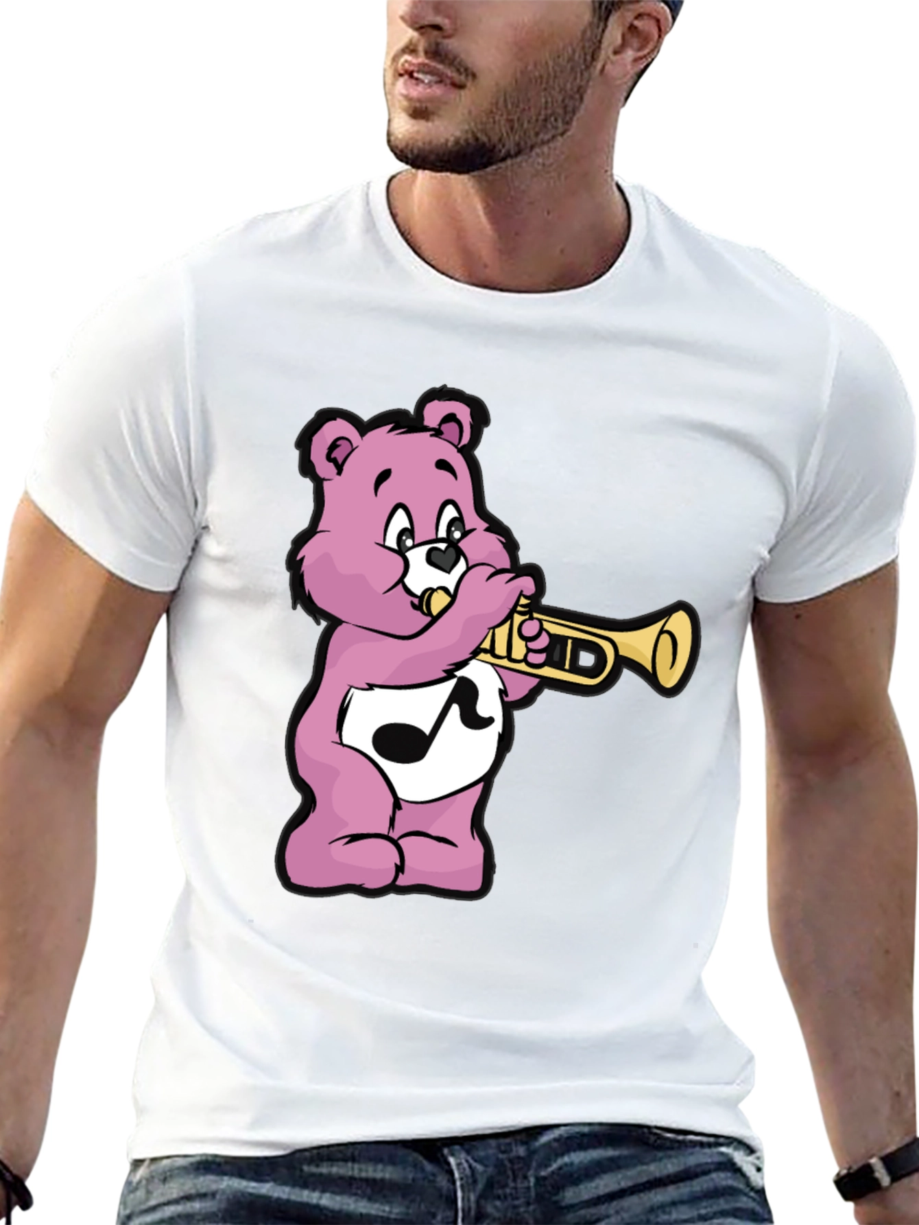 Pink Bear Trumpet Graphic T-Shirt