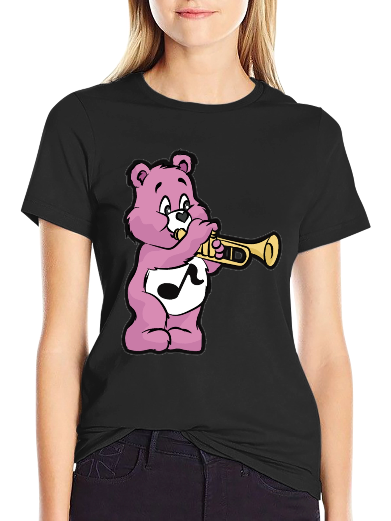 Pink Bear Trumpet Graphic T-Shirt