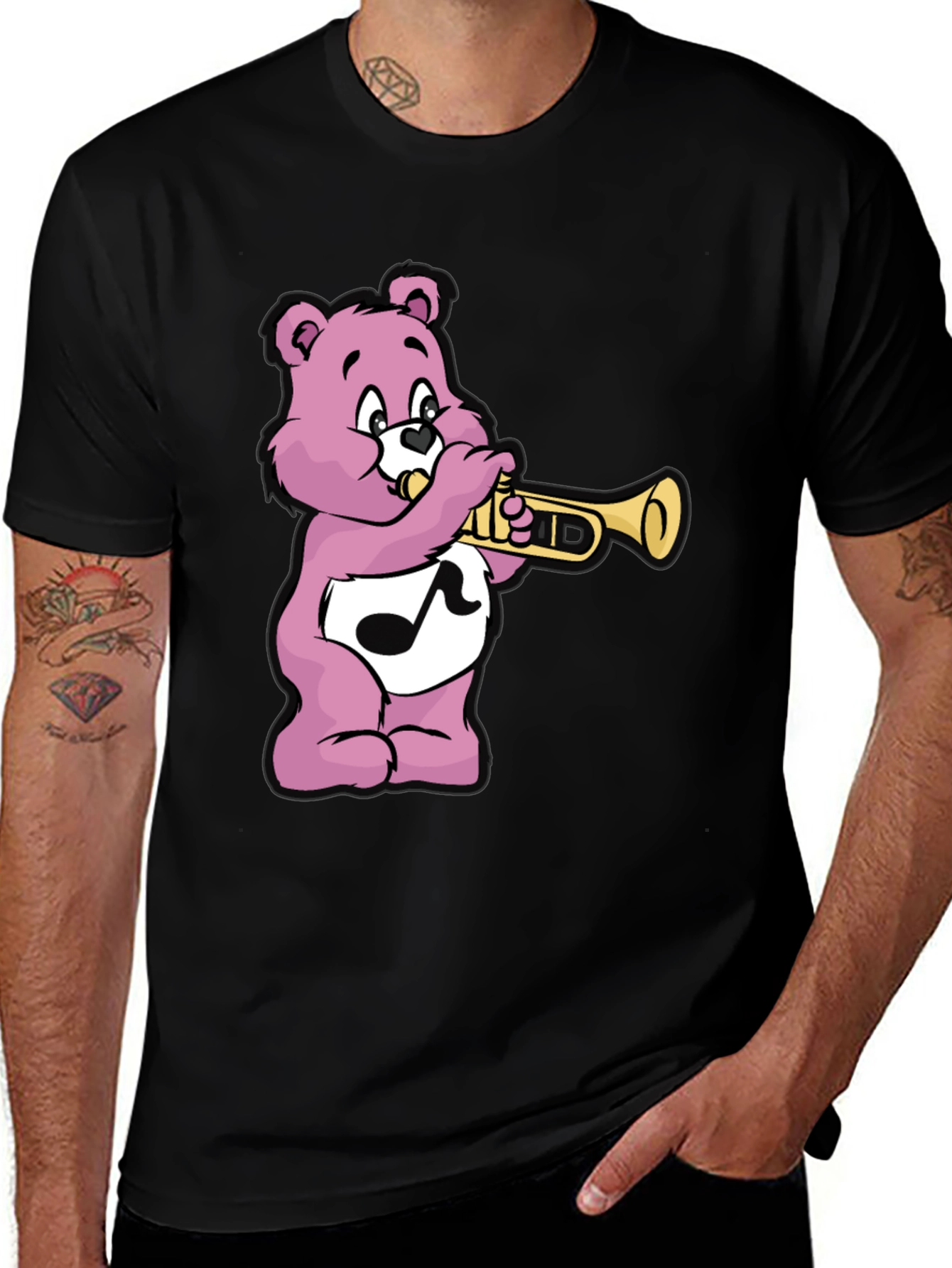 Pink Bear Trumpet Graphic T-Shirt