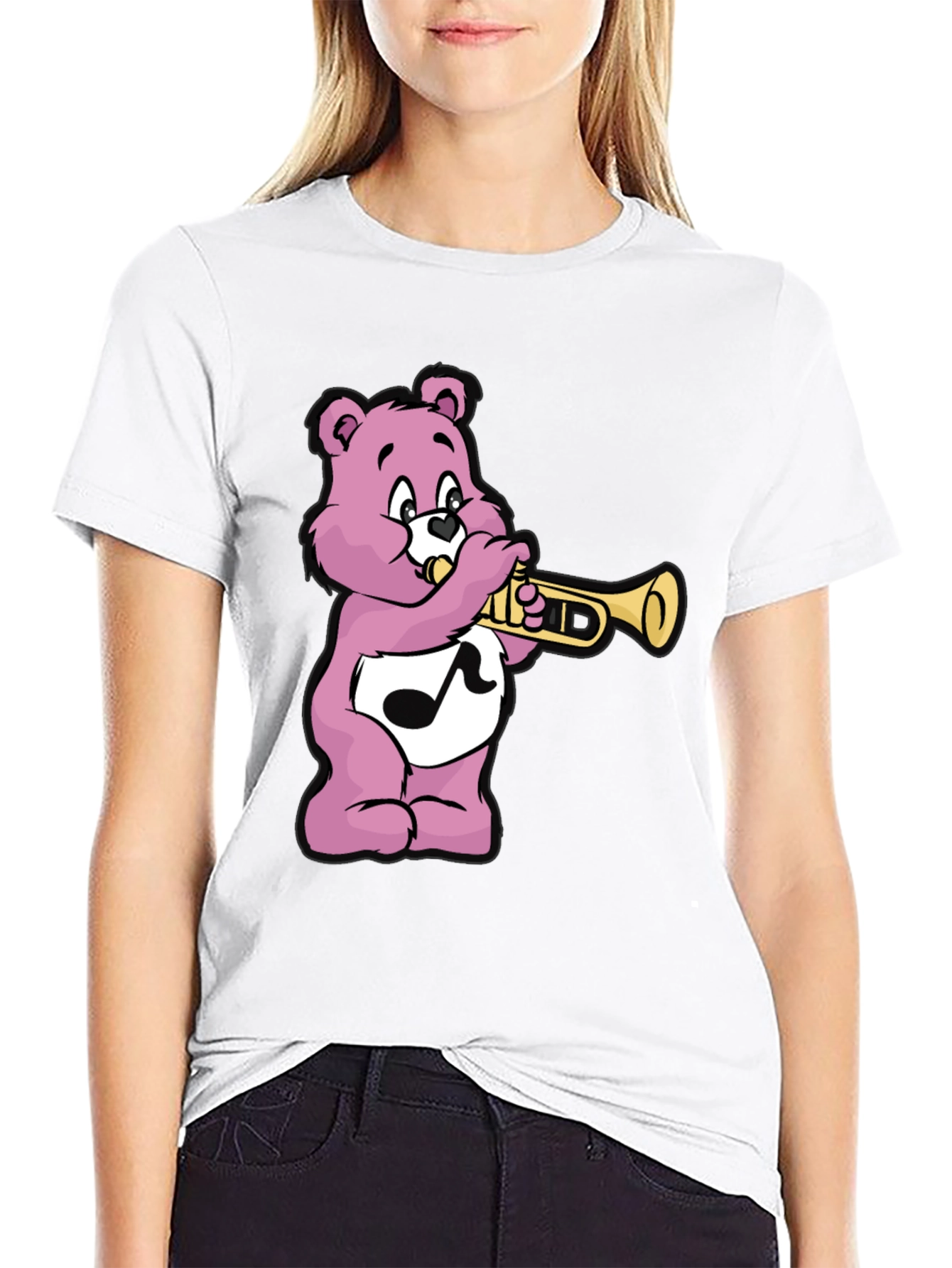 Pink Bear Trumpet Graphic T-Shirt