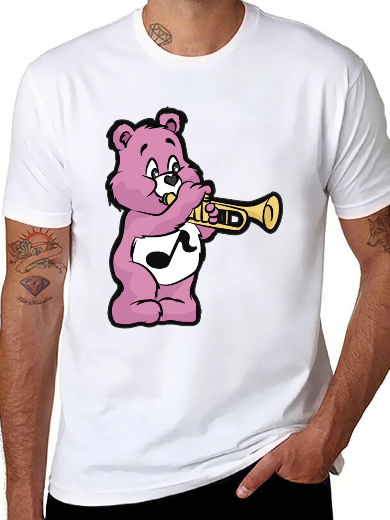 Pink Bear Trumpet Graphic T-Shirt