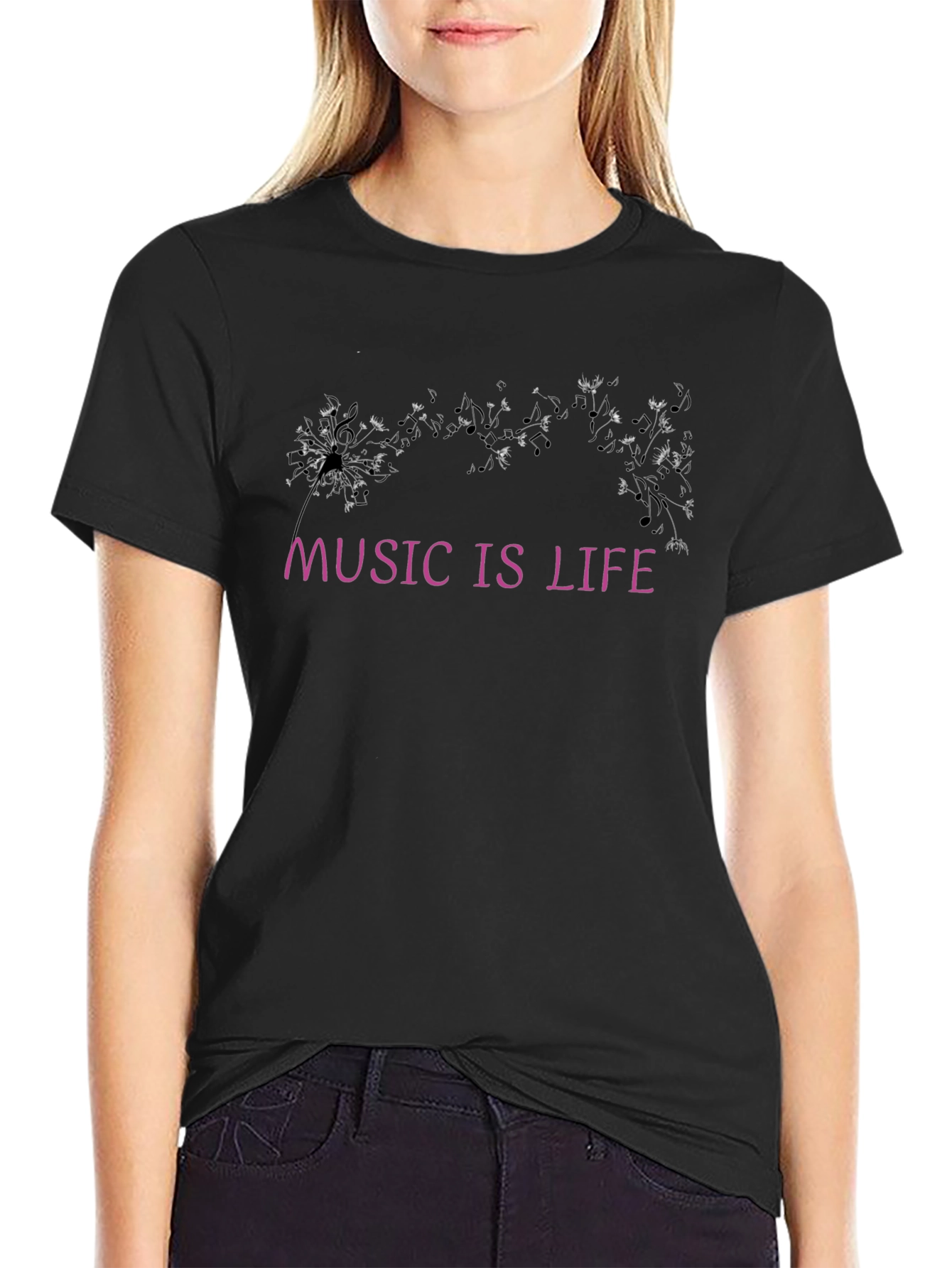 Music Is Life Graphic Black T-Shirt