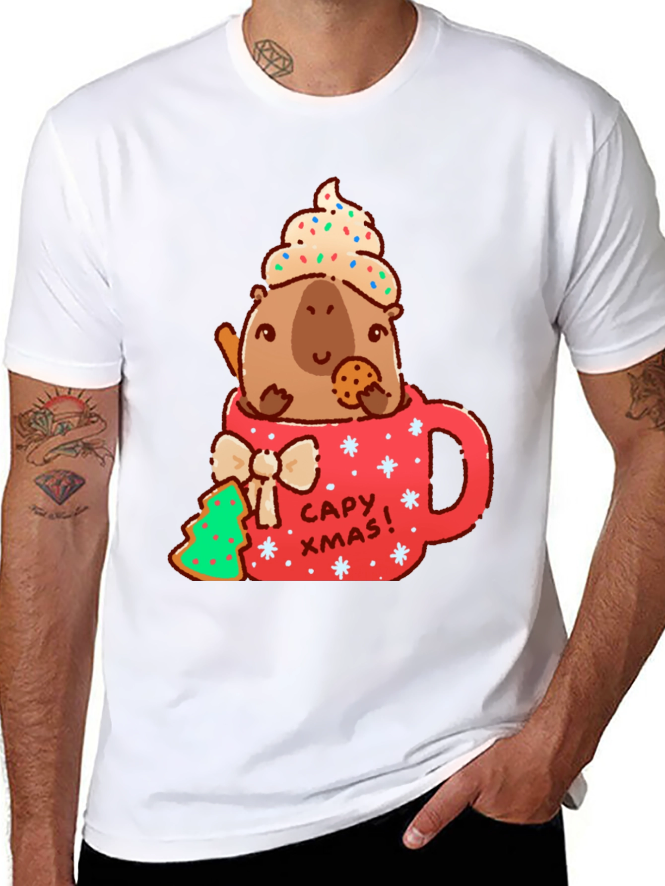 Capybara Christmas Mug T-Shirt - Cute Holiday Tee