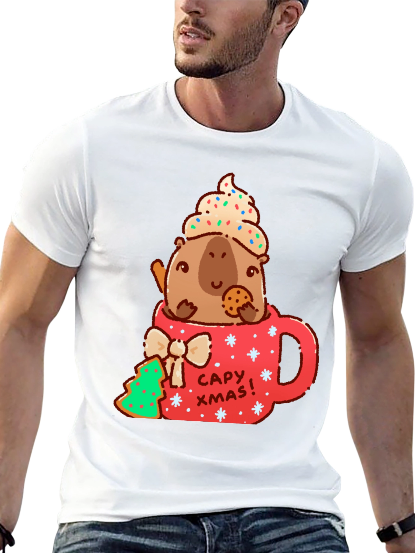 Capybara Christmas Mug T-Shirt - Cute Holiday Tee
