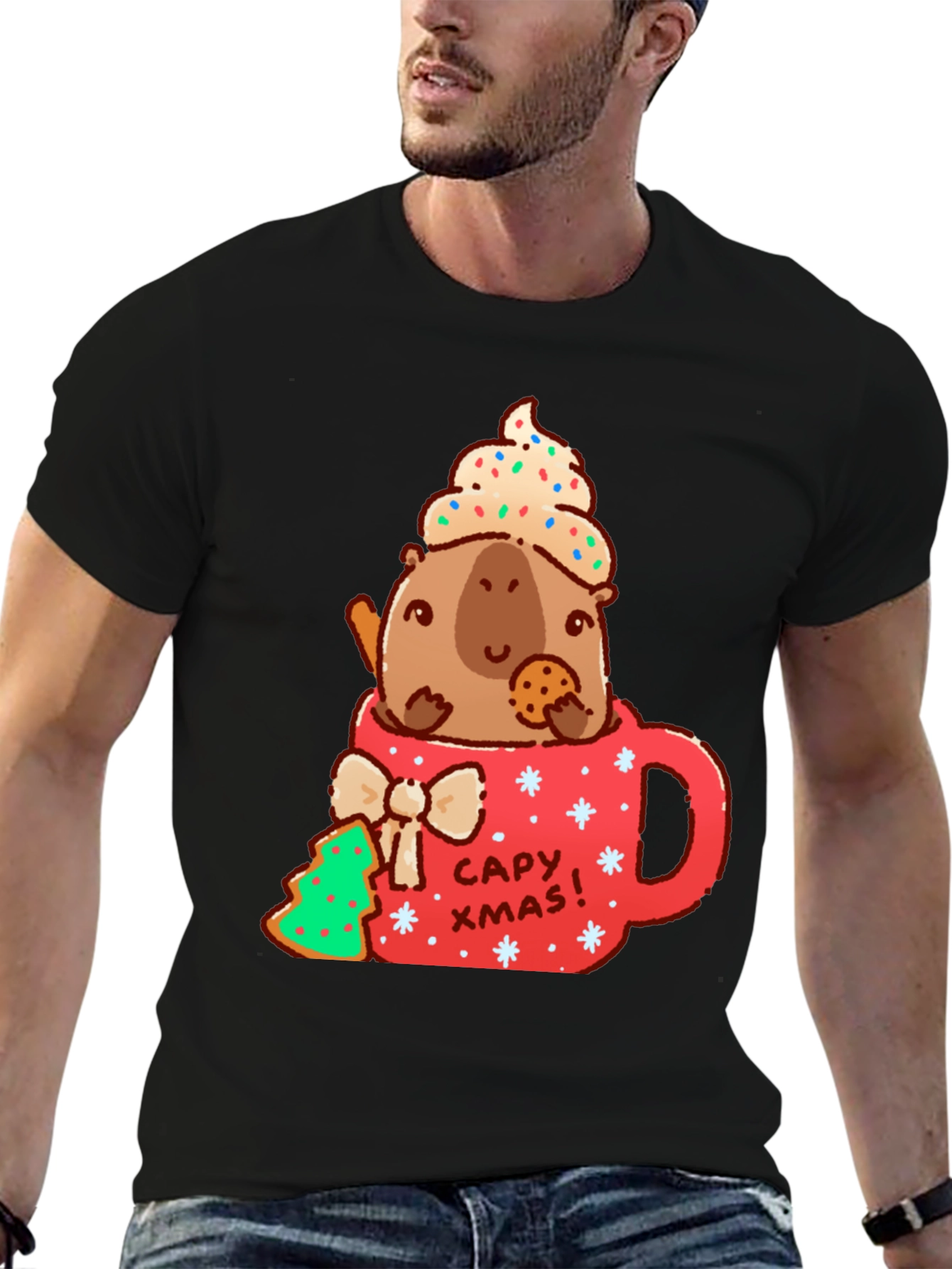 Capybara Christmas Mug T-Shirt - Cute Holiday Tee