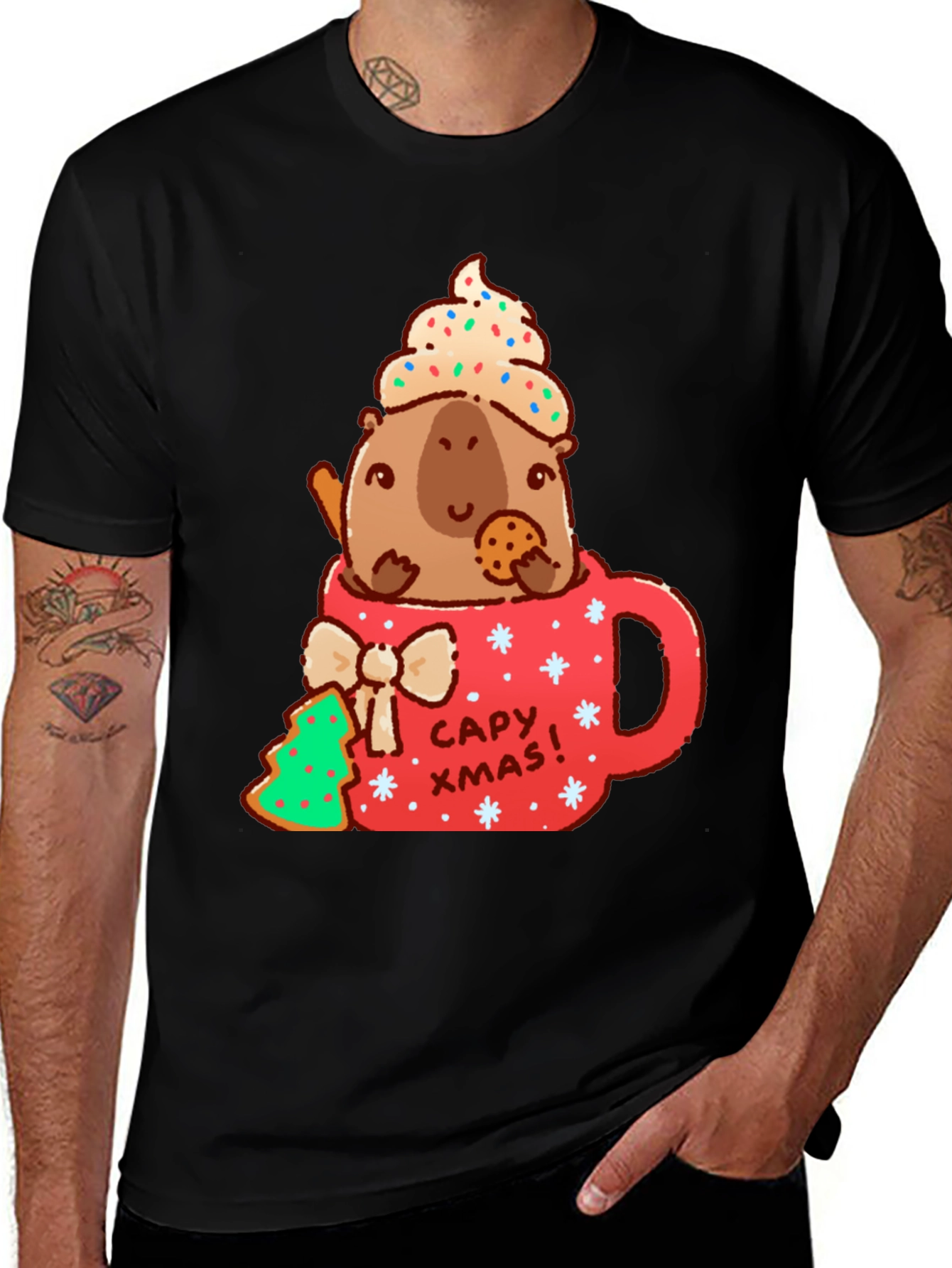 Capybara Christmas Mug T-Shirt - Cute Holiday Tee