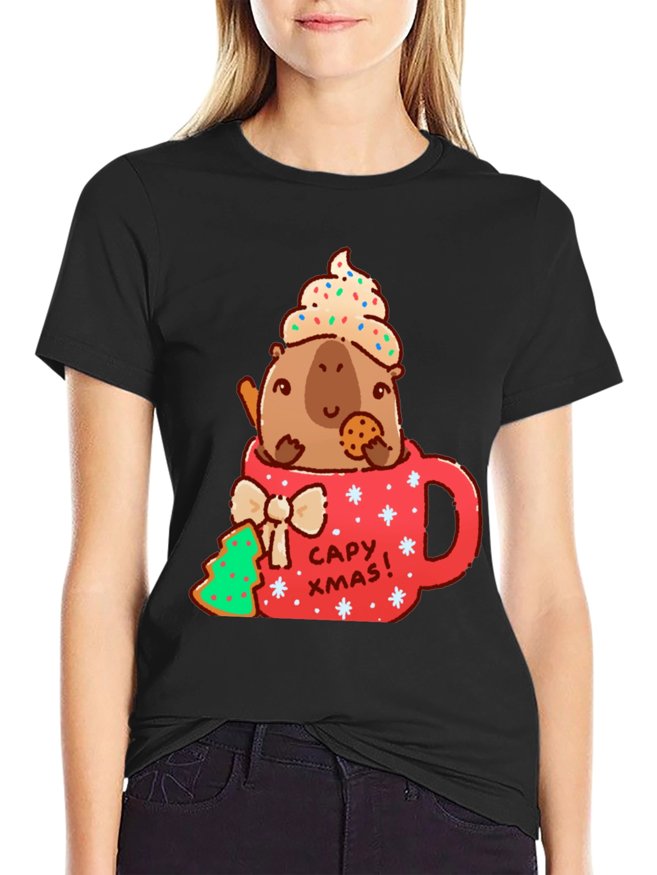 Capybara Christmas Mug T-Shirt - Cute Holiday Tee