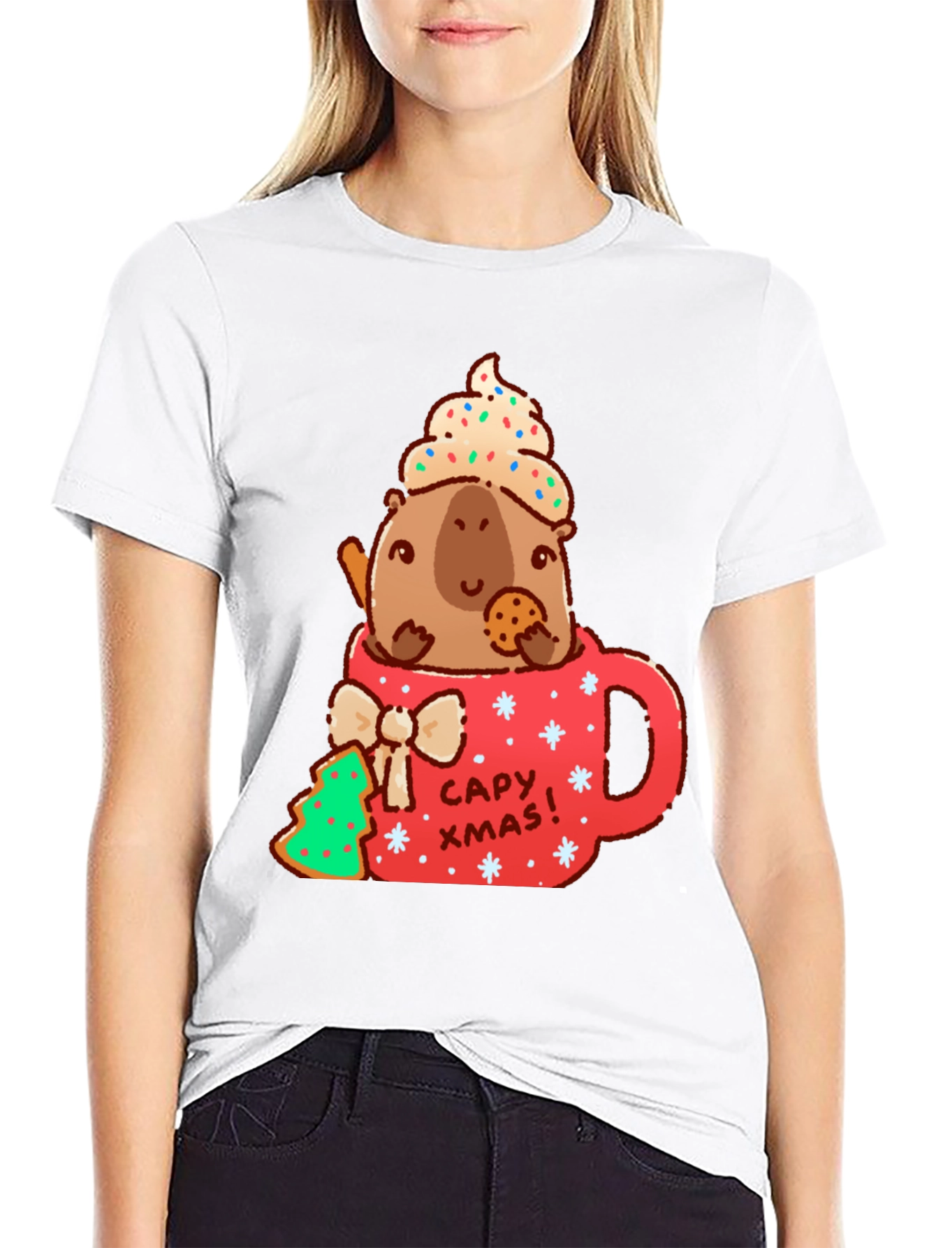 Capybara Christmas Mug T-Shirt - Cute Holiday Tee