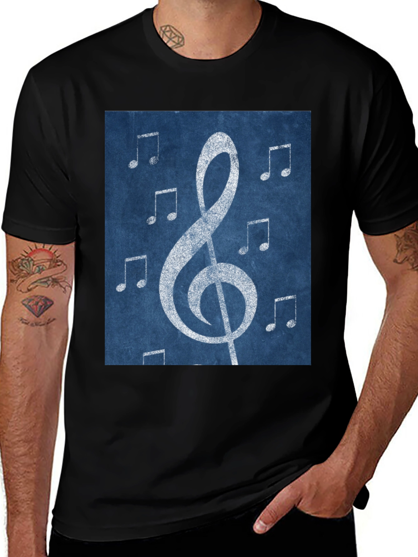 Musical Note Graphic Tee - Black Cotton T-Shirt