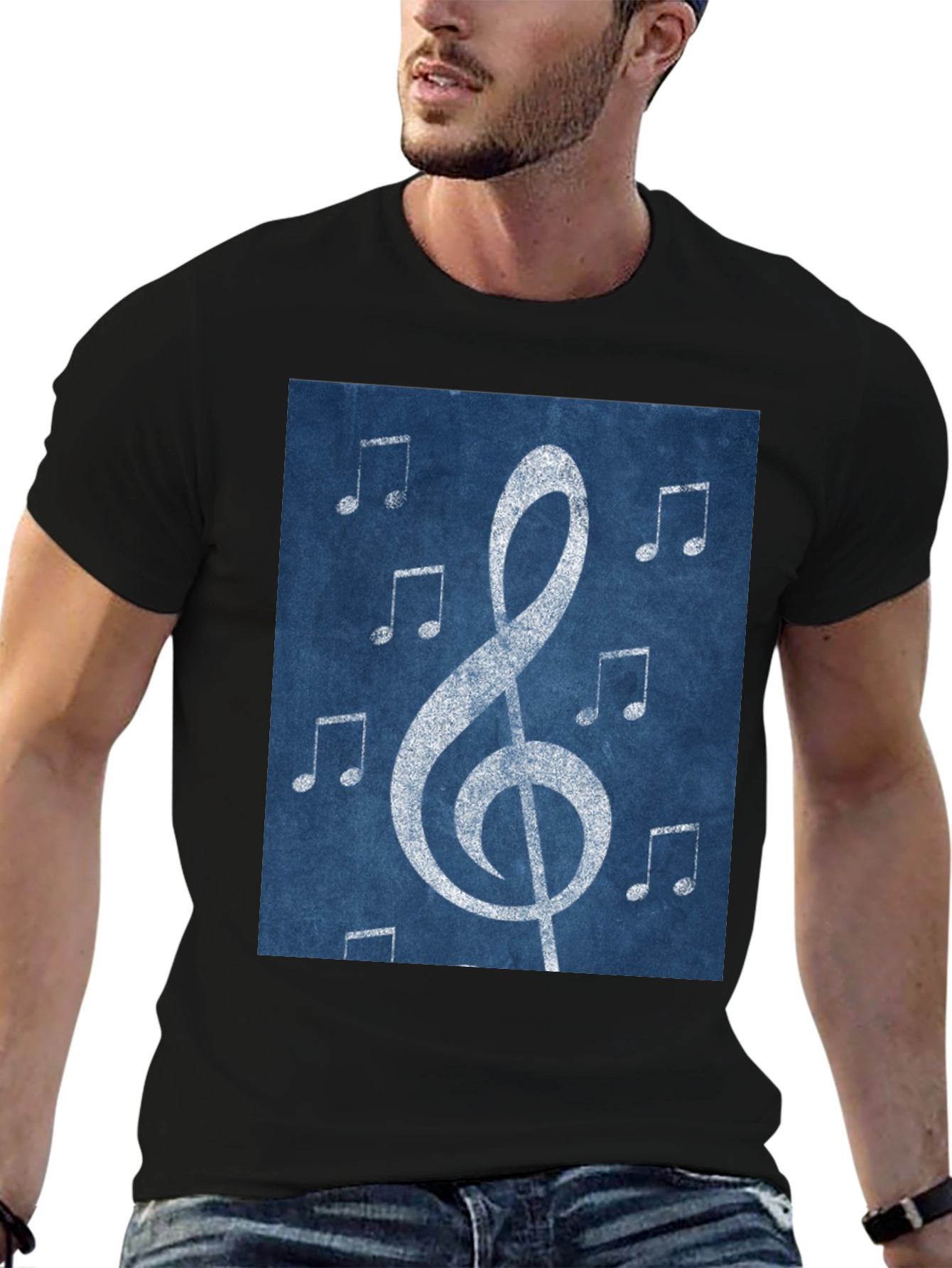 Musical Note Graphic Tee - Black Cotton T-Shirt