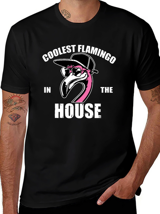 Coolest Flamingo in the House Black Graphic Tee