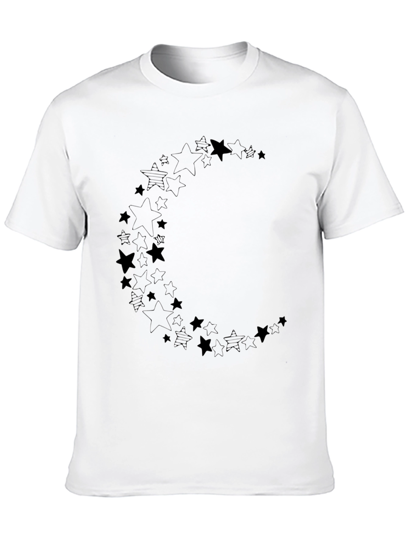 Starry Crescent Moon Graphic Black T-Shirt