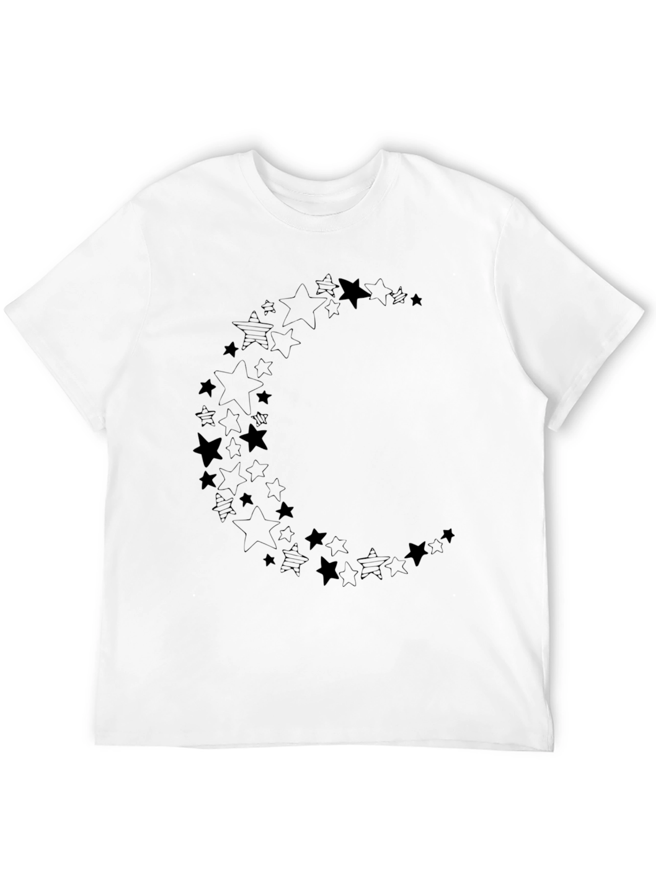 Starry Crescent Moon Graphic Black T-Shirt