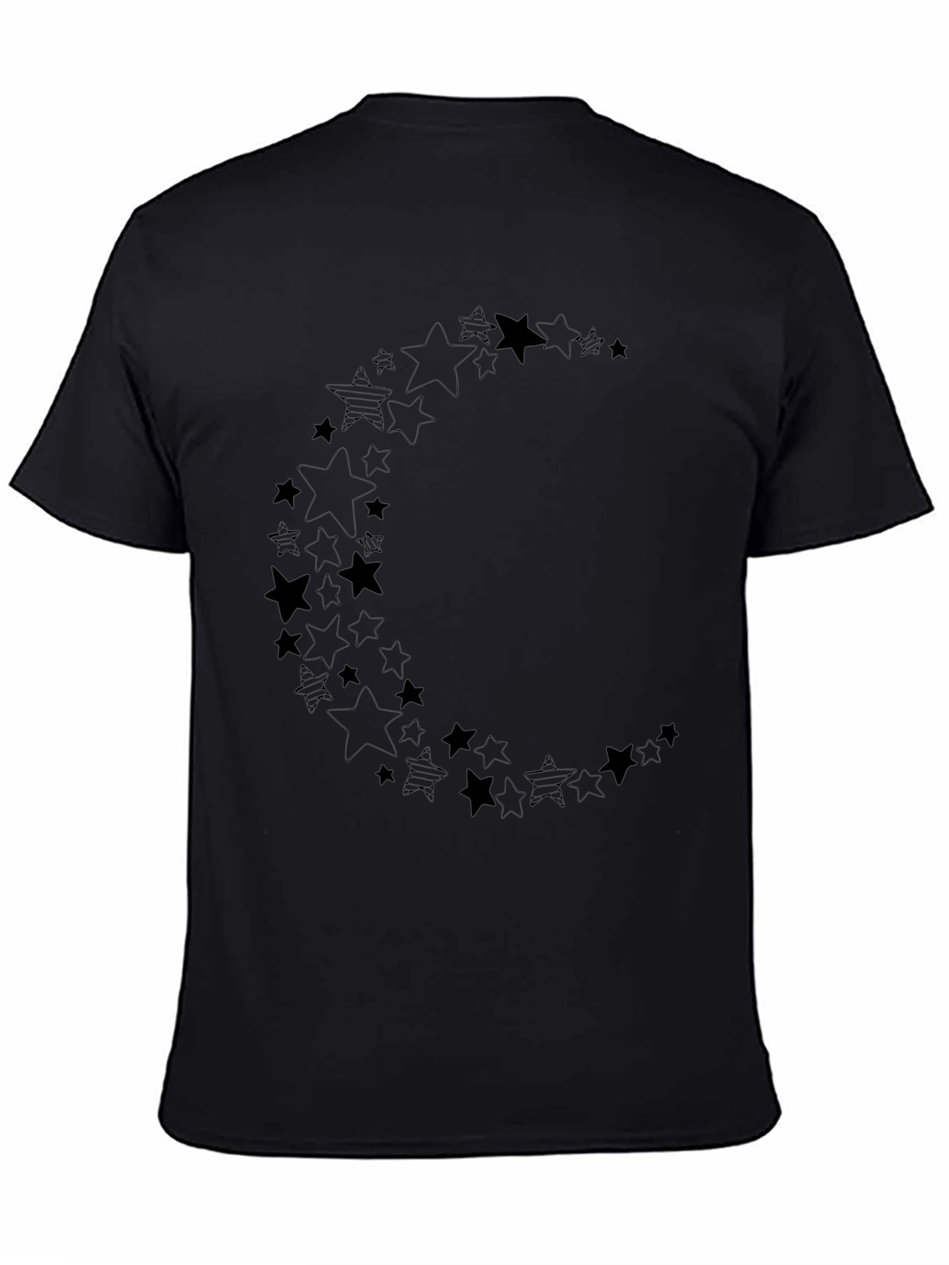Starry Crescent Moon Graphic Black T-Shirt