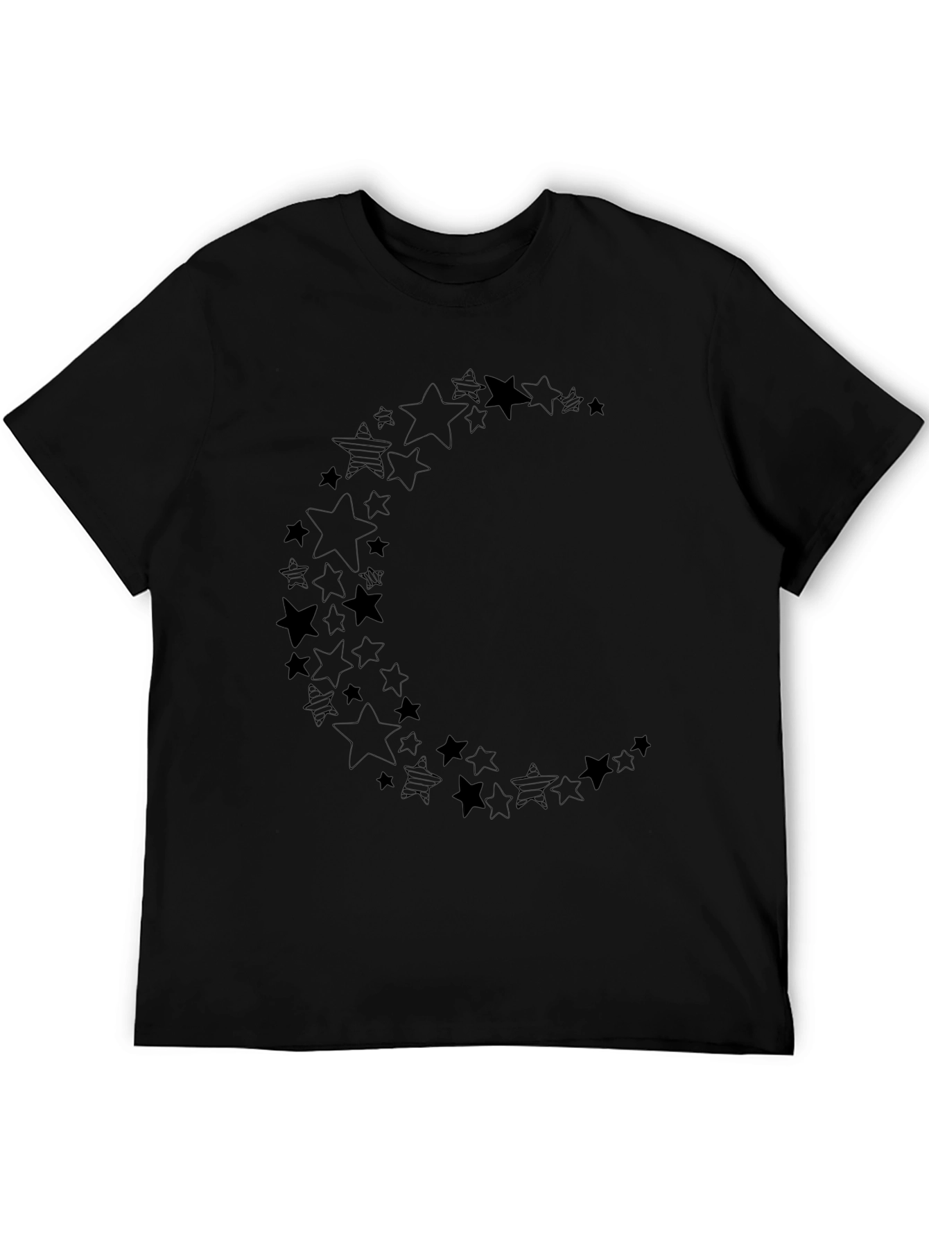 Starry Crescent Moon Graphic Black T-Shirt