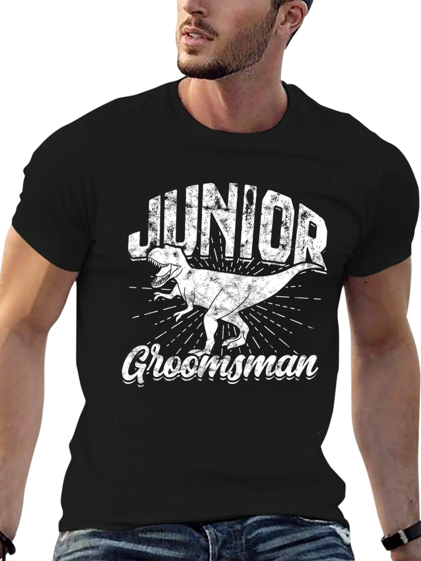 Junior Groomsman T-Rex Graphic Black T-Shirt