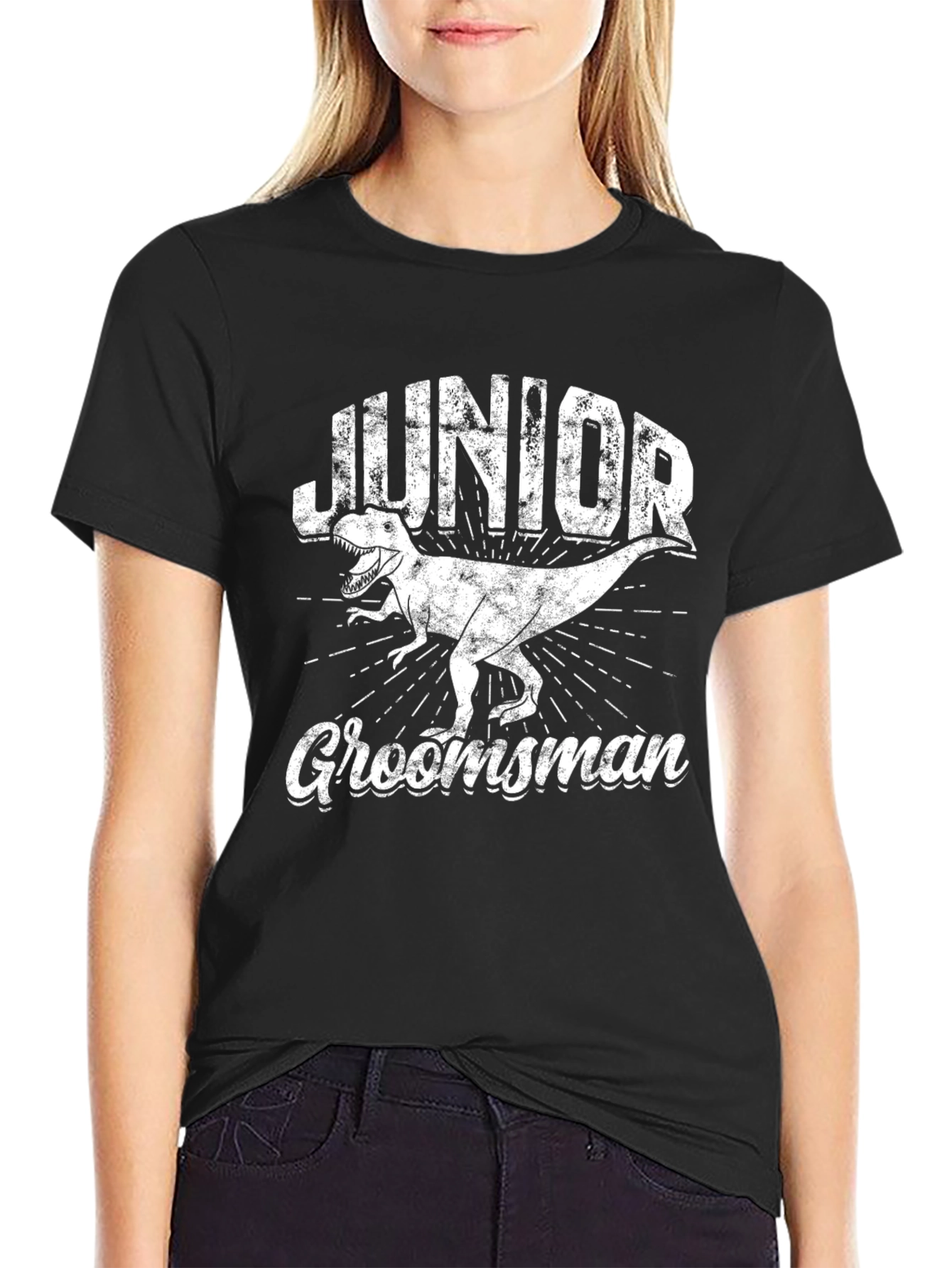 Junior Groomsman T-Rex Graphic Black T-Shirt