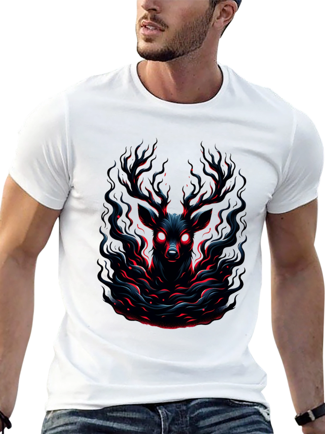 Eerie Deer Graphic Black T-Shirt