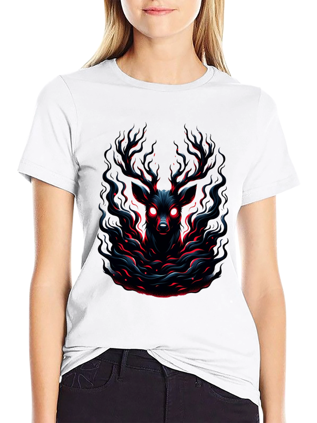 Eerie Deer Graphic Black T-Shirt