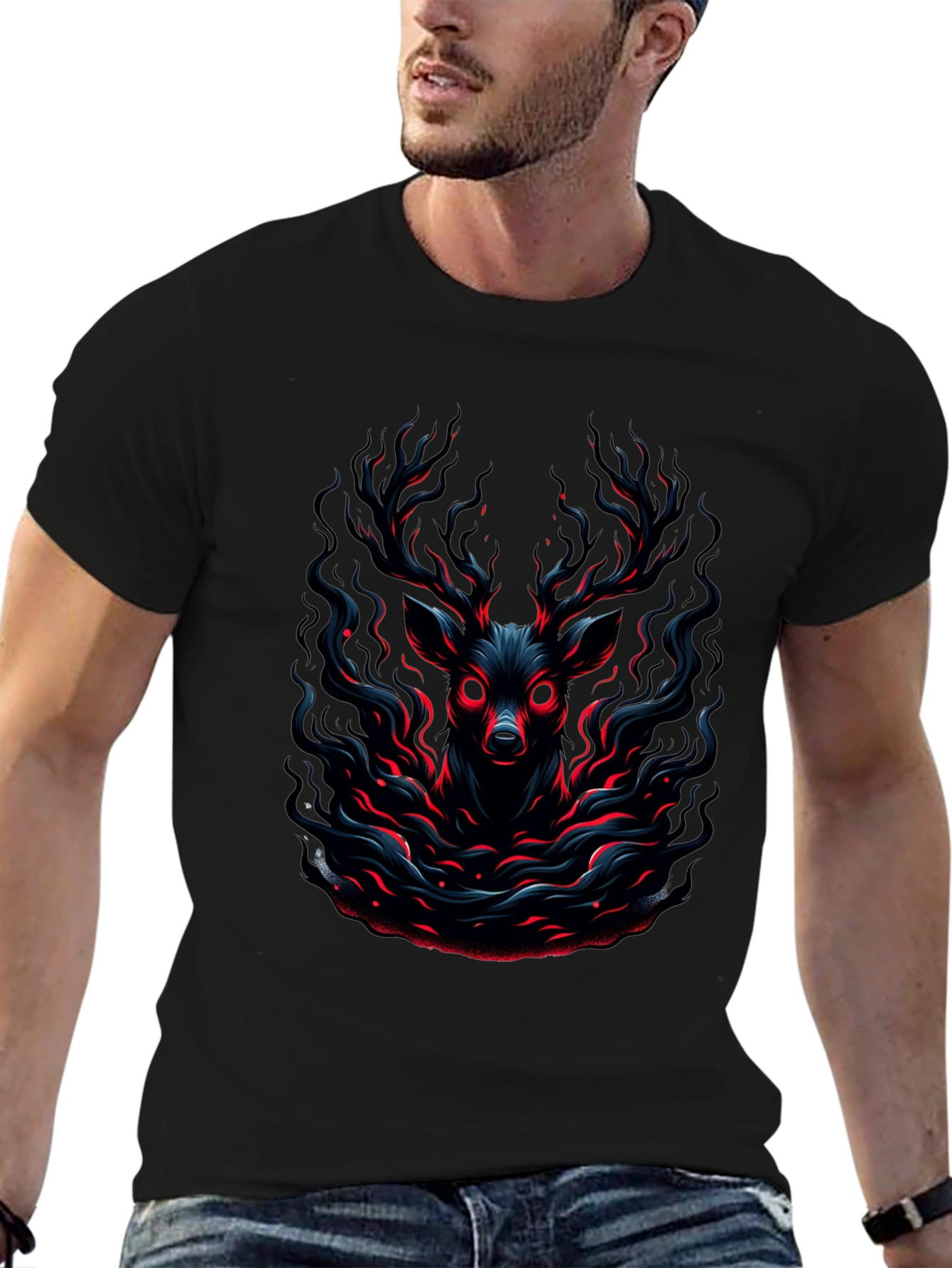 Eerie Deer Graphic Black T-Shirt