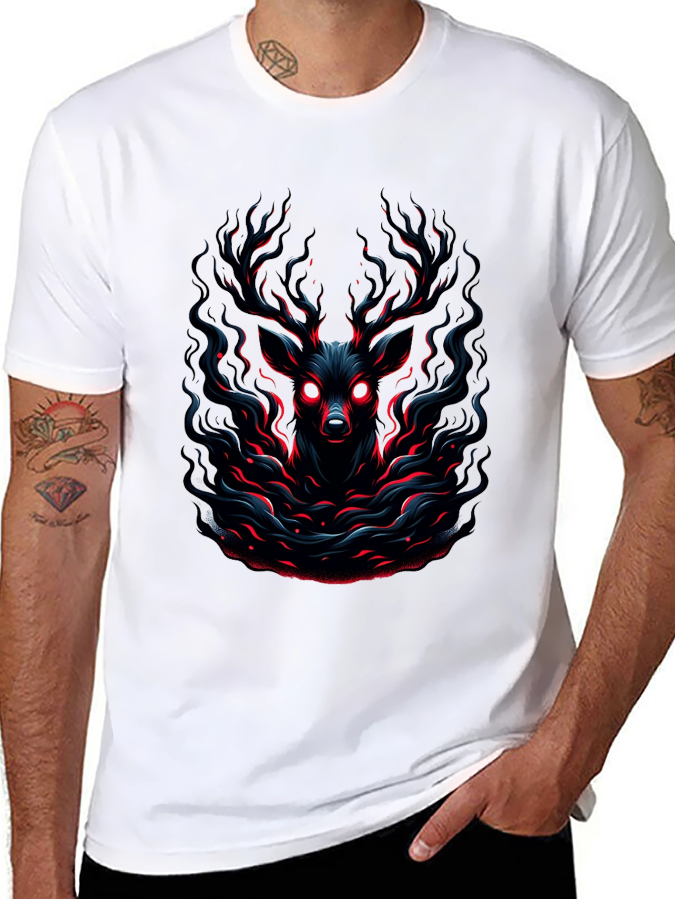 Eerie Deer Graphic Black T-Shirt