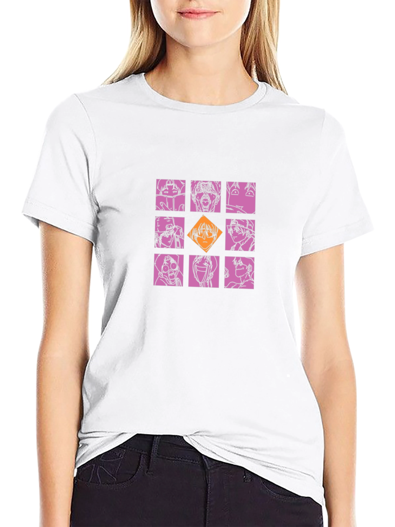 Graphic Print Crew Neck T-Shirt - Anime Style