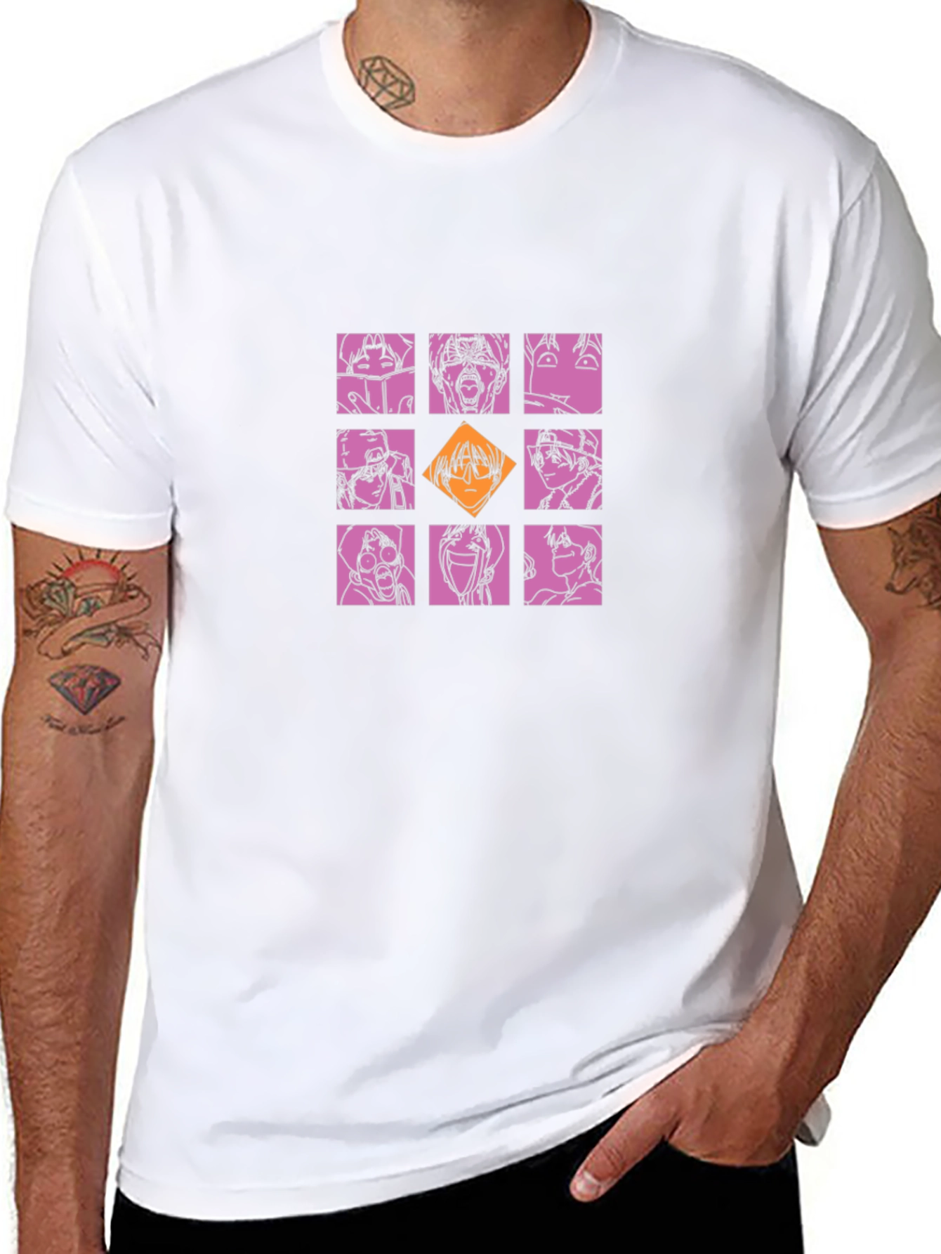 Graphic Print Crew Neck T-Shirt - Anime Style