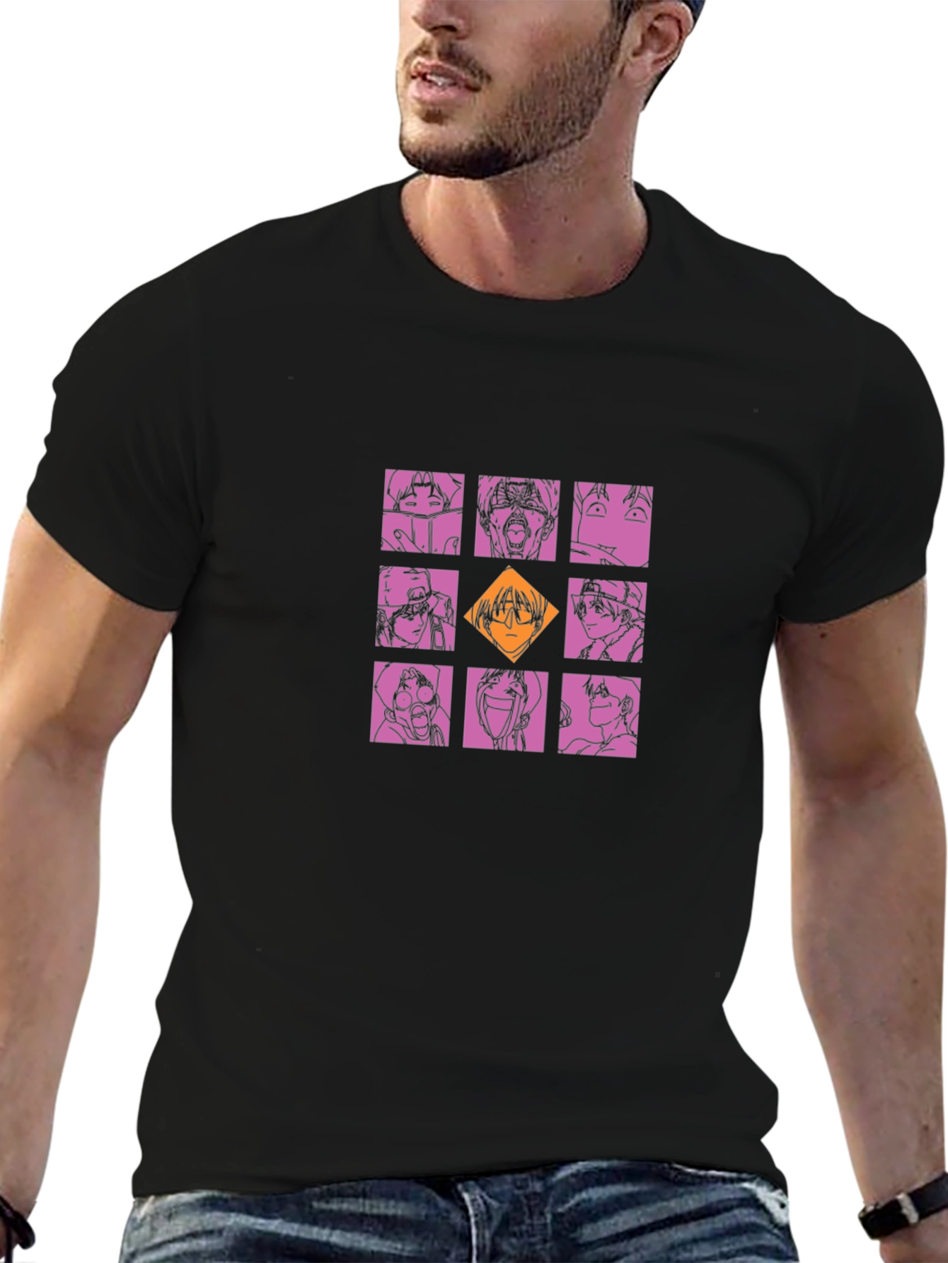 Graphic Print Crew Neck T-Shirt - Anime Style
