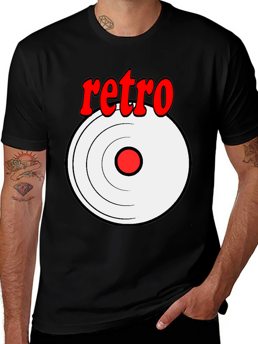 Retro Record Player Graphic Tee - Black Cotton T-Shirt